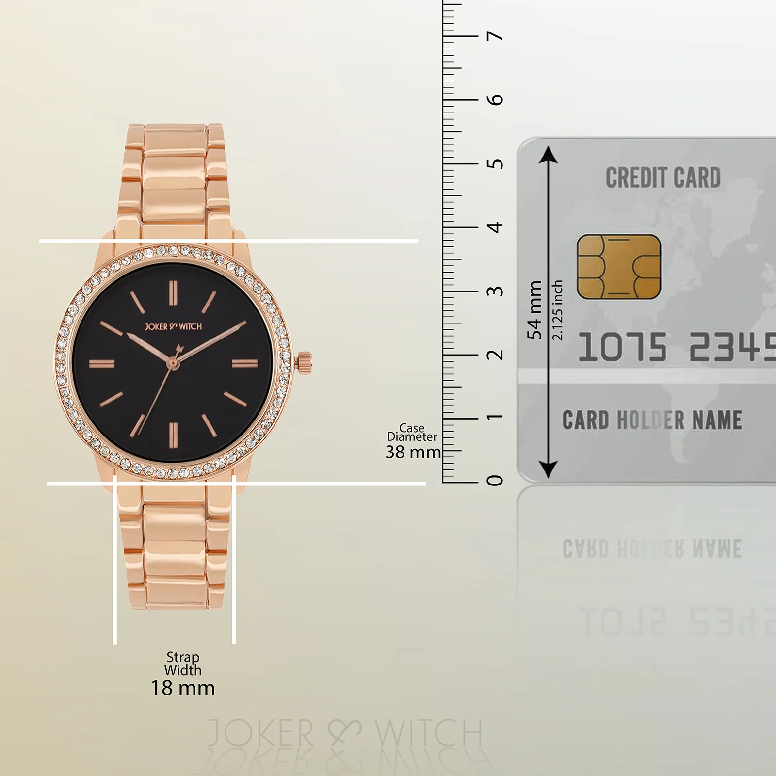 Halo Black Large Rhinestone Dial Rose Gold Linked Chain Strap Women's Watch - Image 8