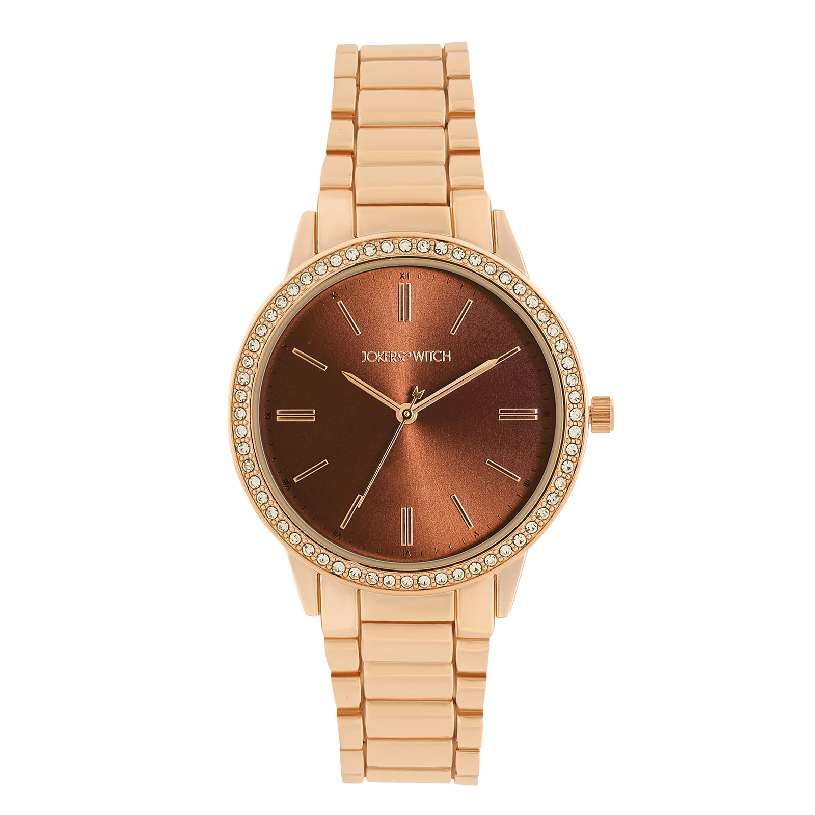 Halo Mocha Sunray Large Rhinestone Dial Rose Gold Linked Chain Strap Women's Watch - Image 3