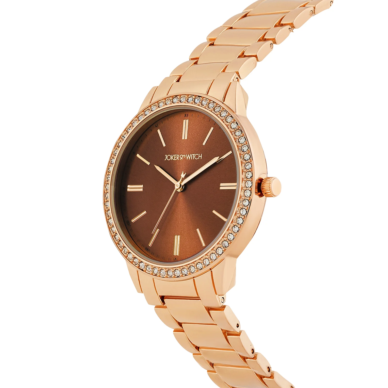 Halo Mocha Sunray Large Rhinestone Dial Rose Gold Linked Chain Strap Women's Watch - Image 4
