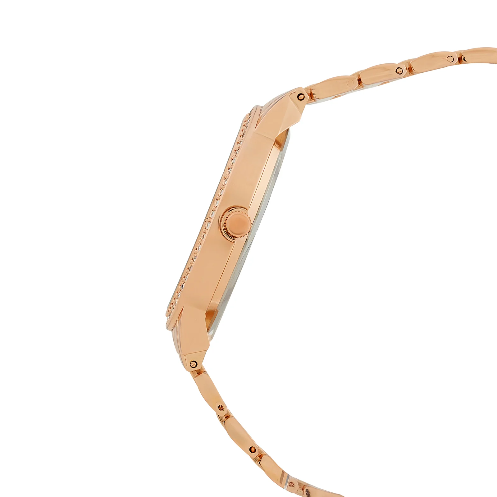 Halo Mocha Sunray Large Rhinestone Dial Rose Gold Linked Chain Strap Women's Watch - Image 5