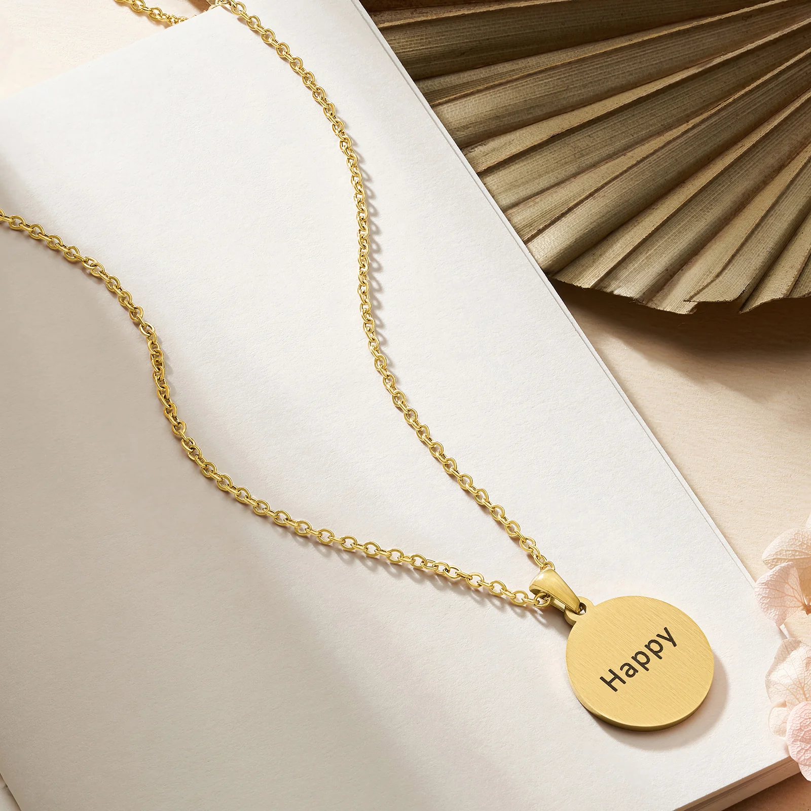 Happy Gold Women's Round Mantra Necklace
