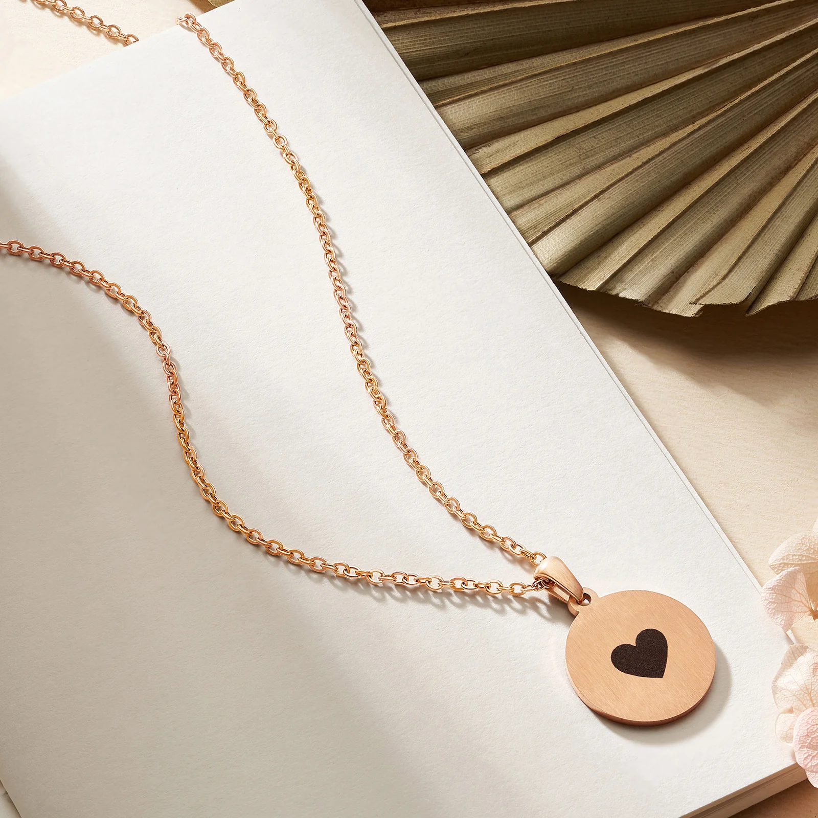 Heart Rose Gold RoundWomen's Round Mantra Necklace - Image 2