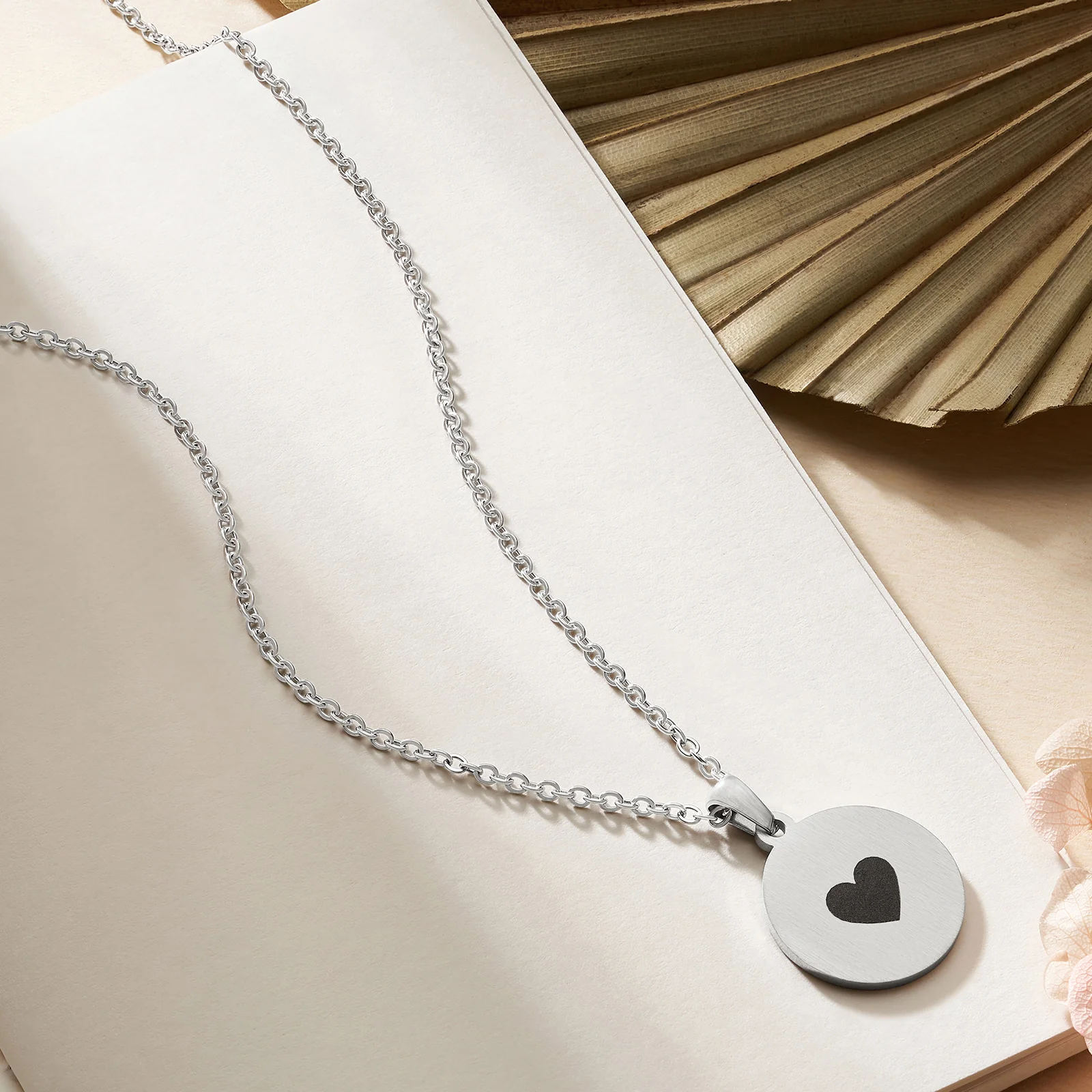 Heart Silver Women's Round Mantra Necklace