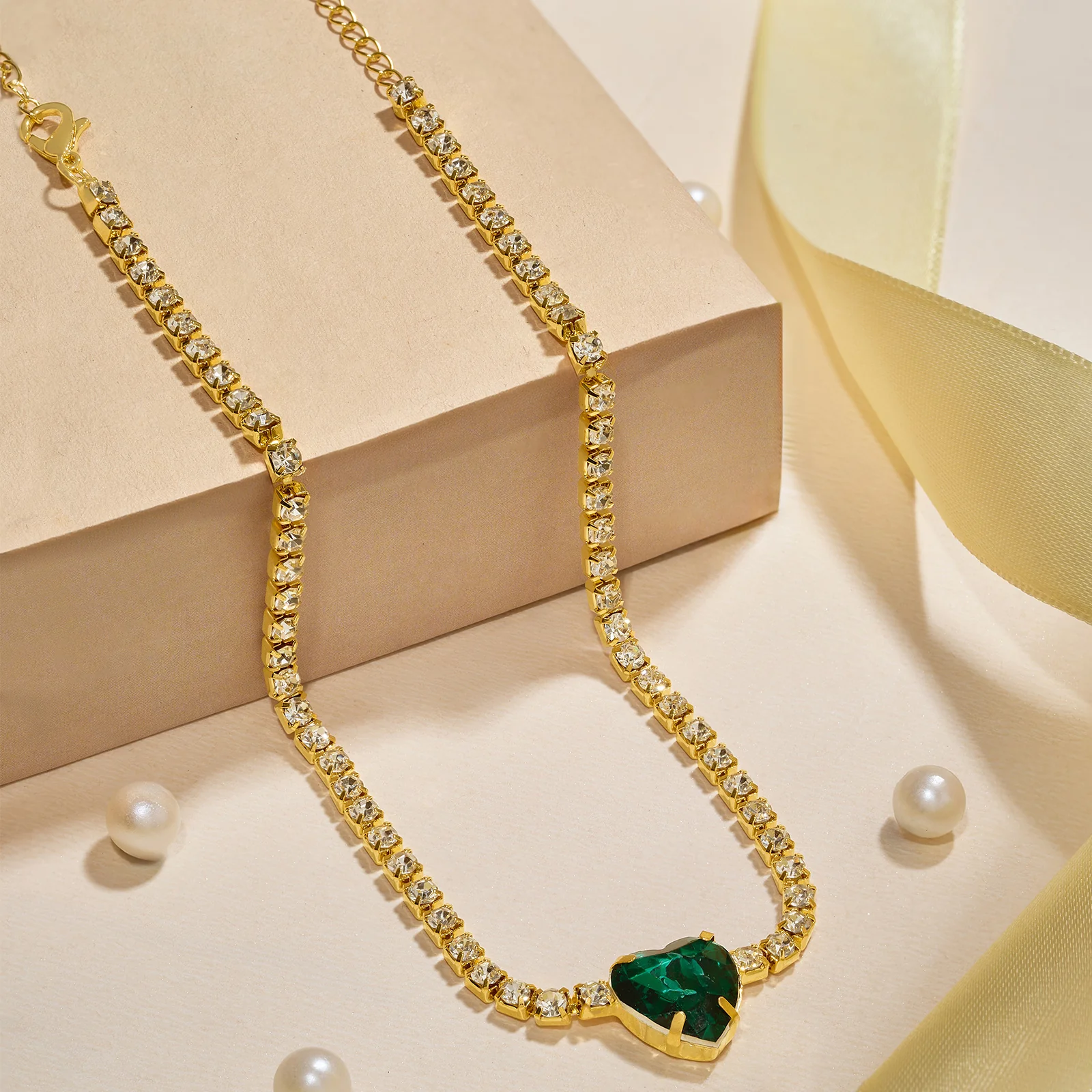 Heartlet Green stone Gold Necklace - Image 2