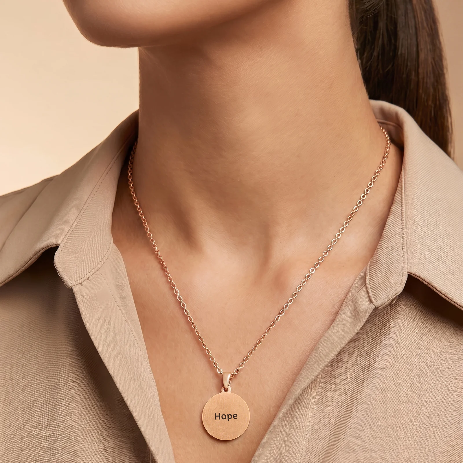 Hope Rose Gold Women's Round Mantra Necklace - Image 2