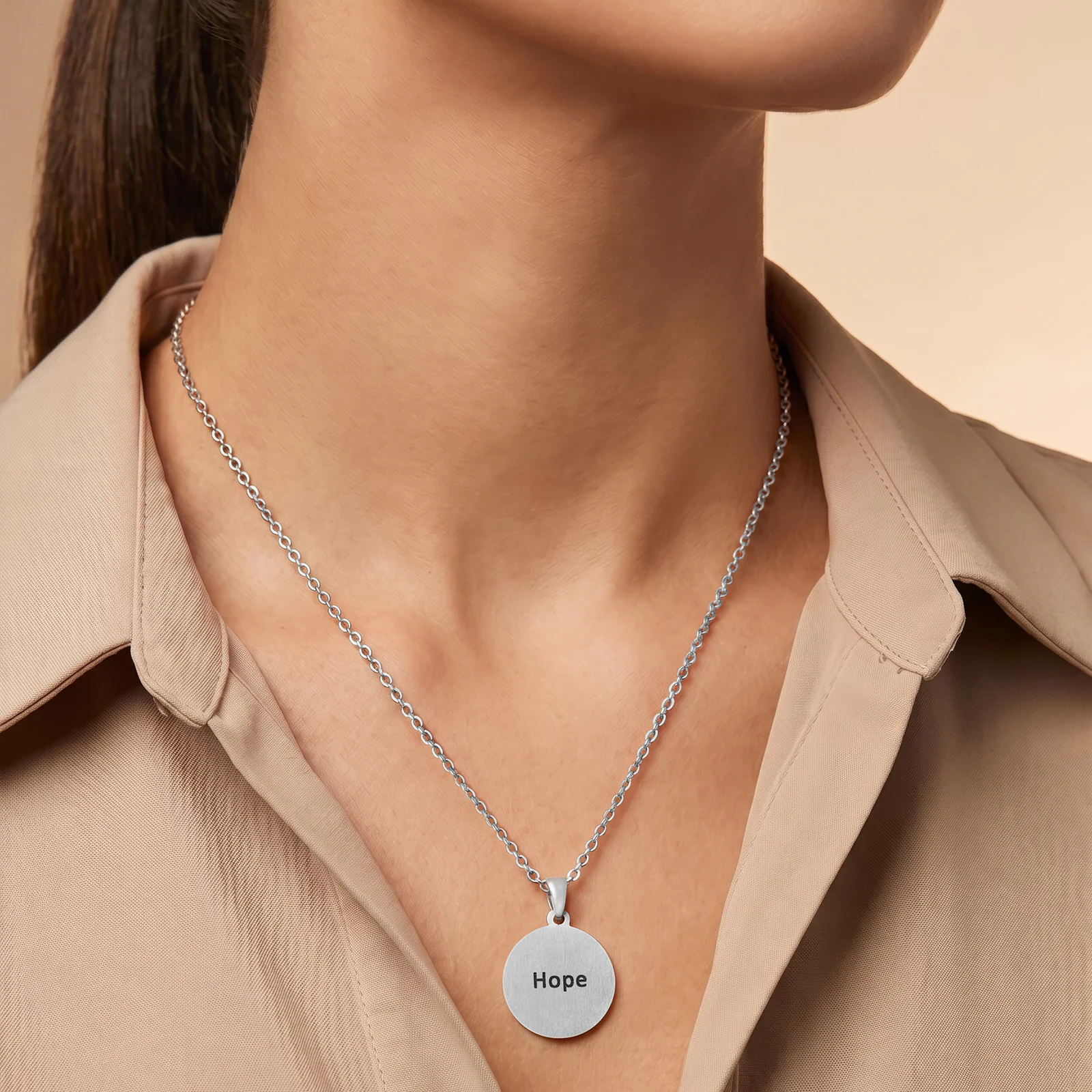 Hope Silver Women's Round Mantra Necklace - Image 2