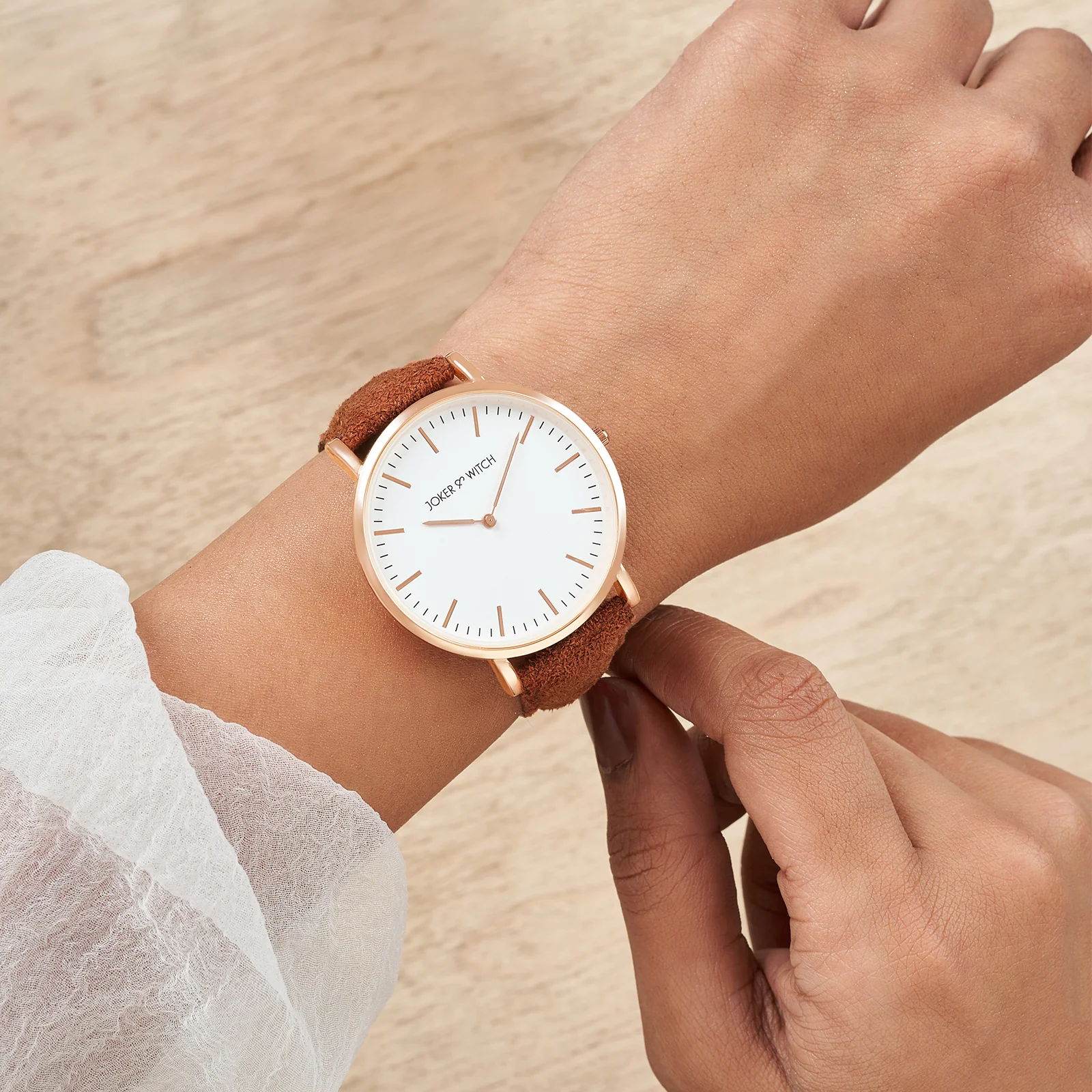Hope White Large Dial Mocha PU Strap Women's Watch - Image 3