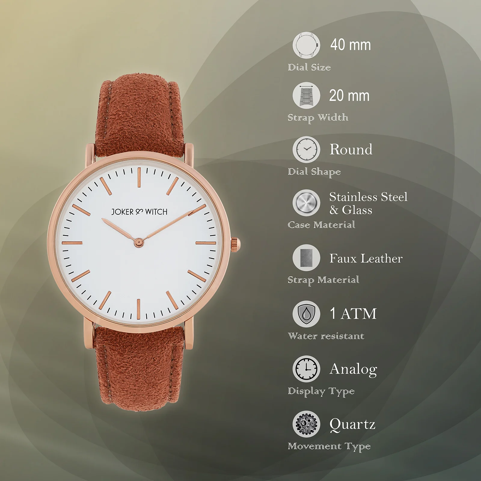Hope White Large Dial Mocha PU Strap Women's Watch - Image 7
