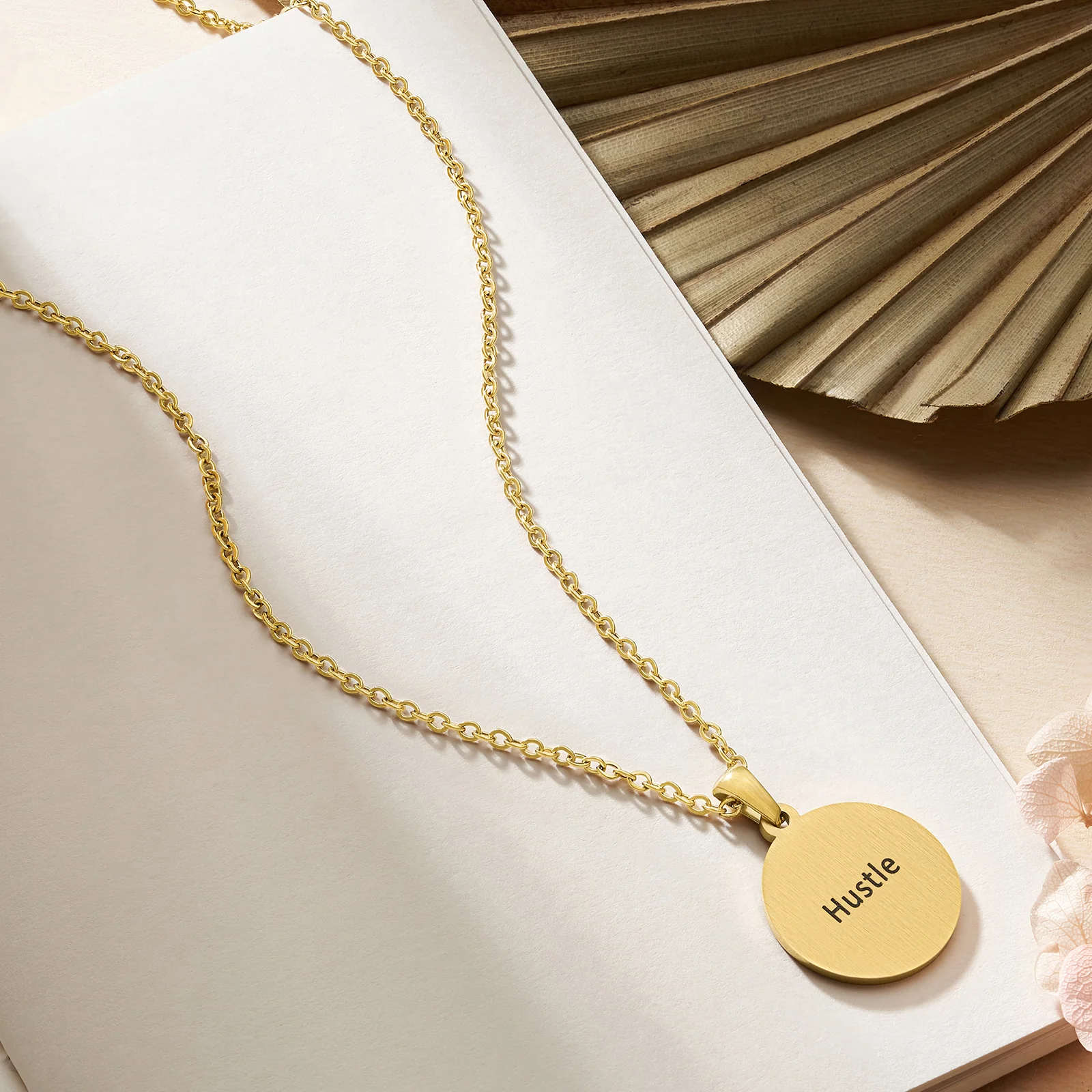 Hustle Gold Women's Round Mantra Necklace