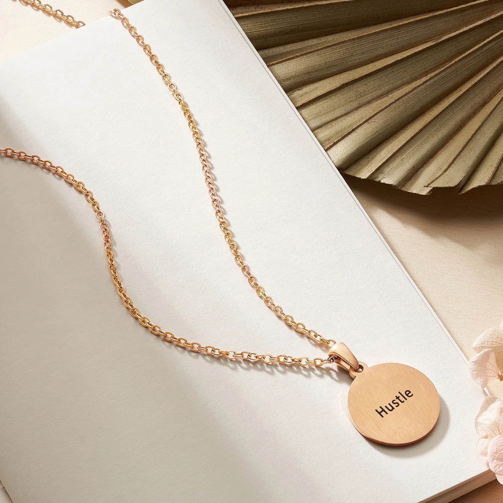 Hustle Rose Gold Women's Round Mantra Necklace