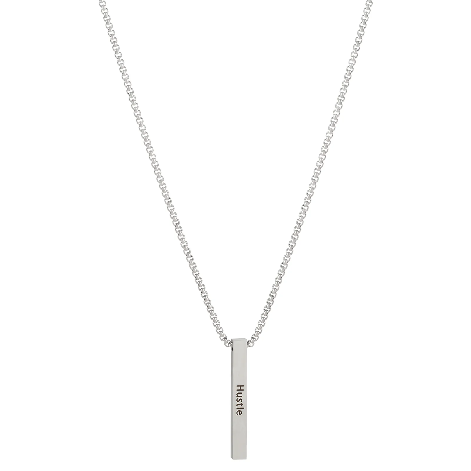 Hustle Silver Men's Bar Mantra Necklace - Image 5