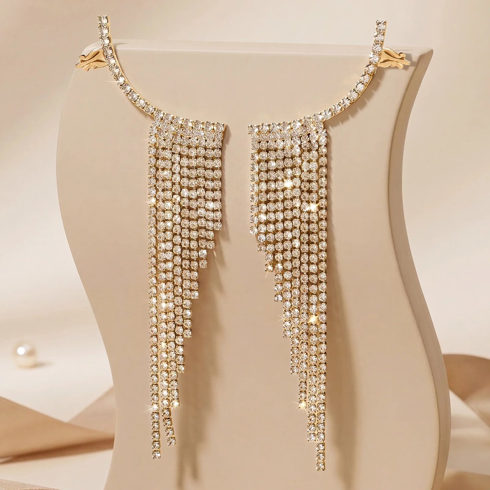 Ice Princess Gold Bling Tassel Earrings