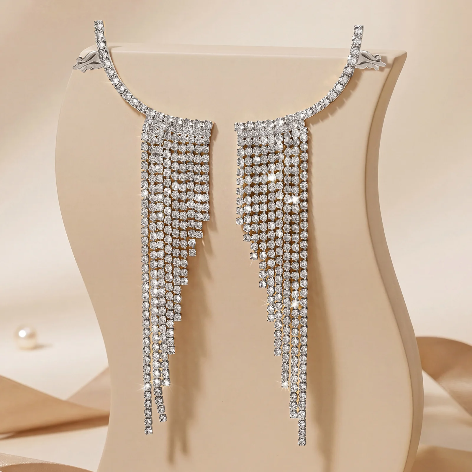 Ice Princess Silver Bling Tassel Earrings - Image 2