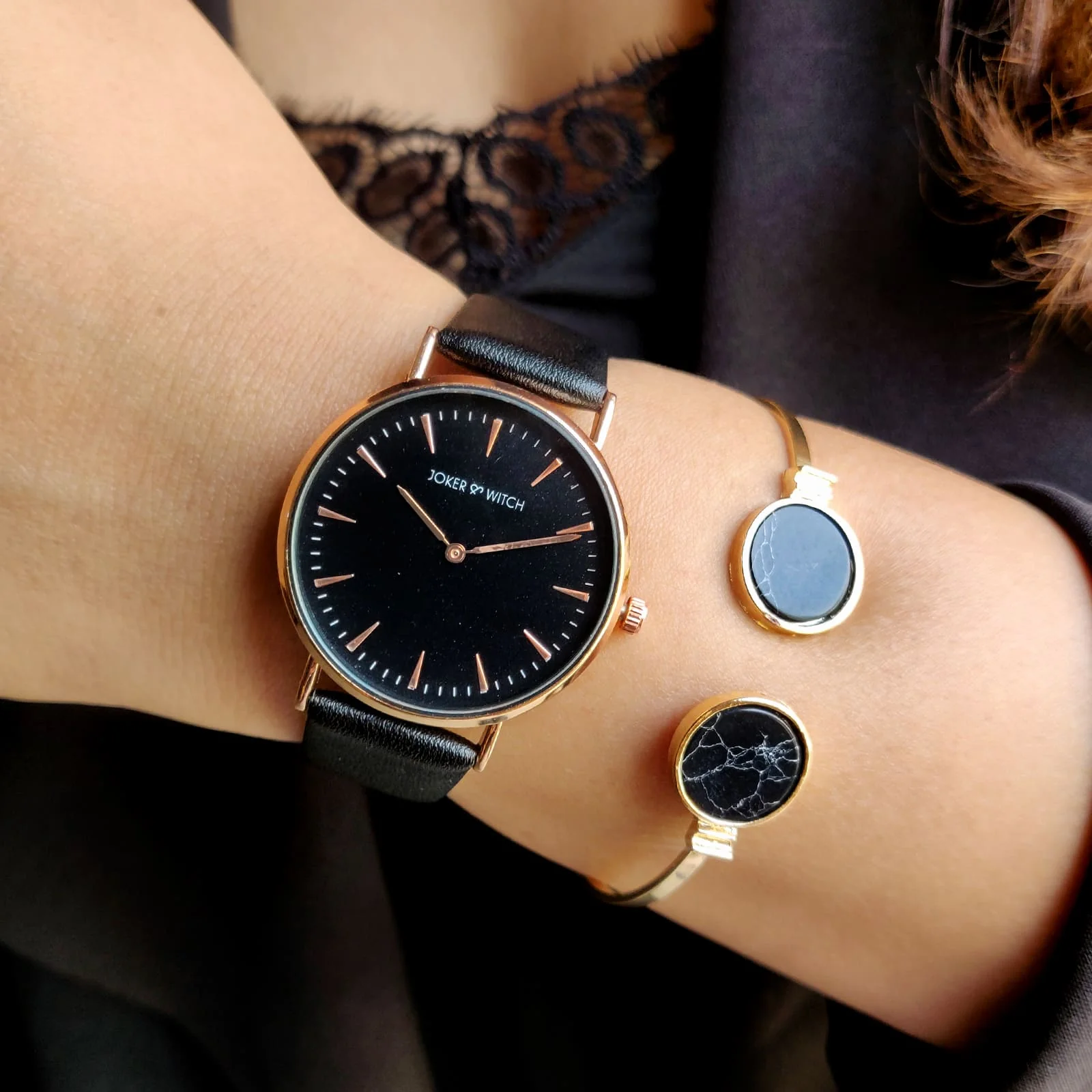 Ilsa Black Dial Watch Bracelet Stack