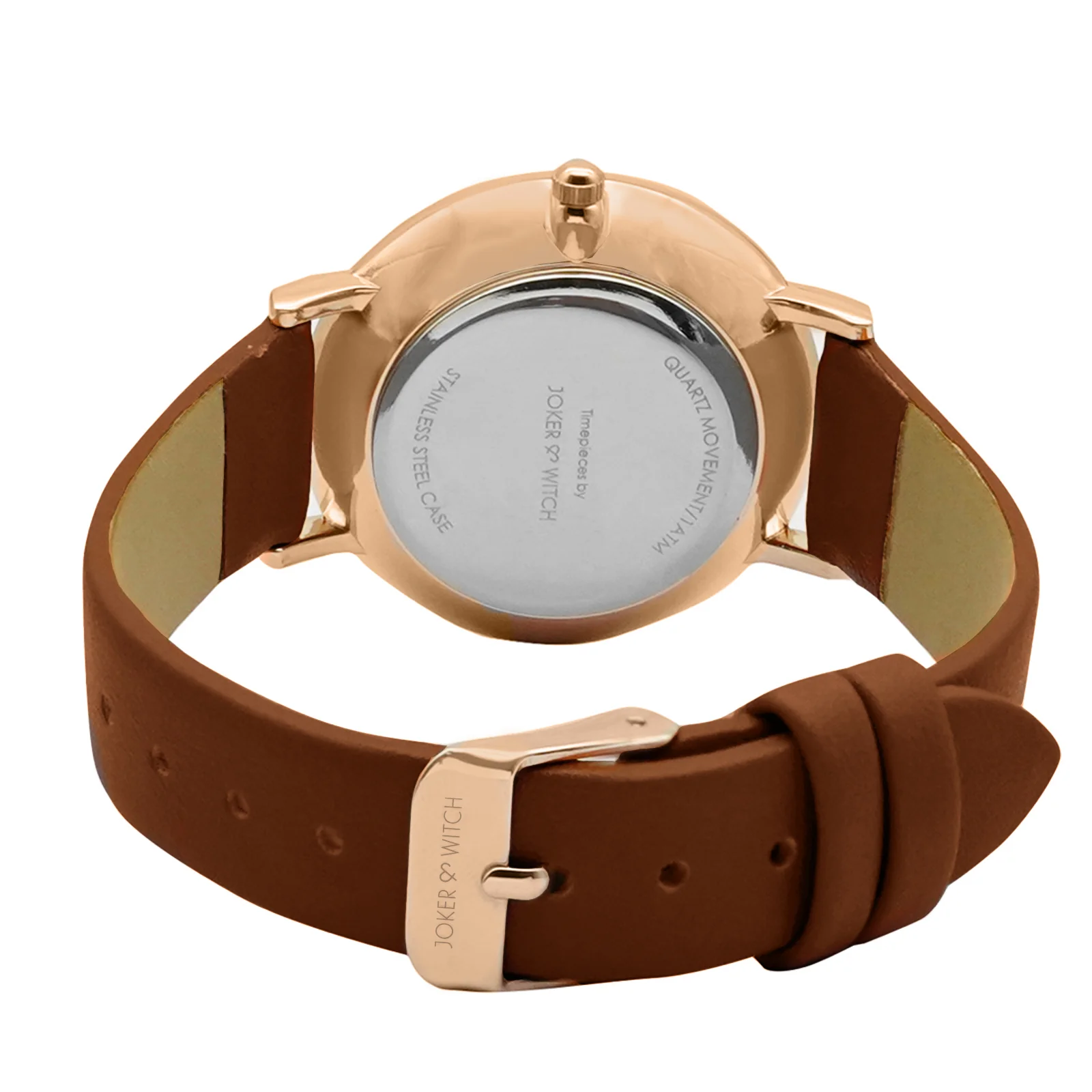 Ines White Medium Dial Tan PU Strap Women's Watch - Image 5