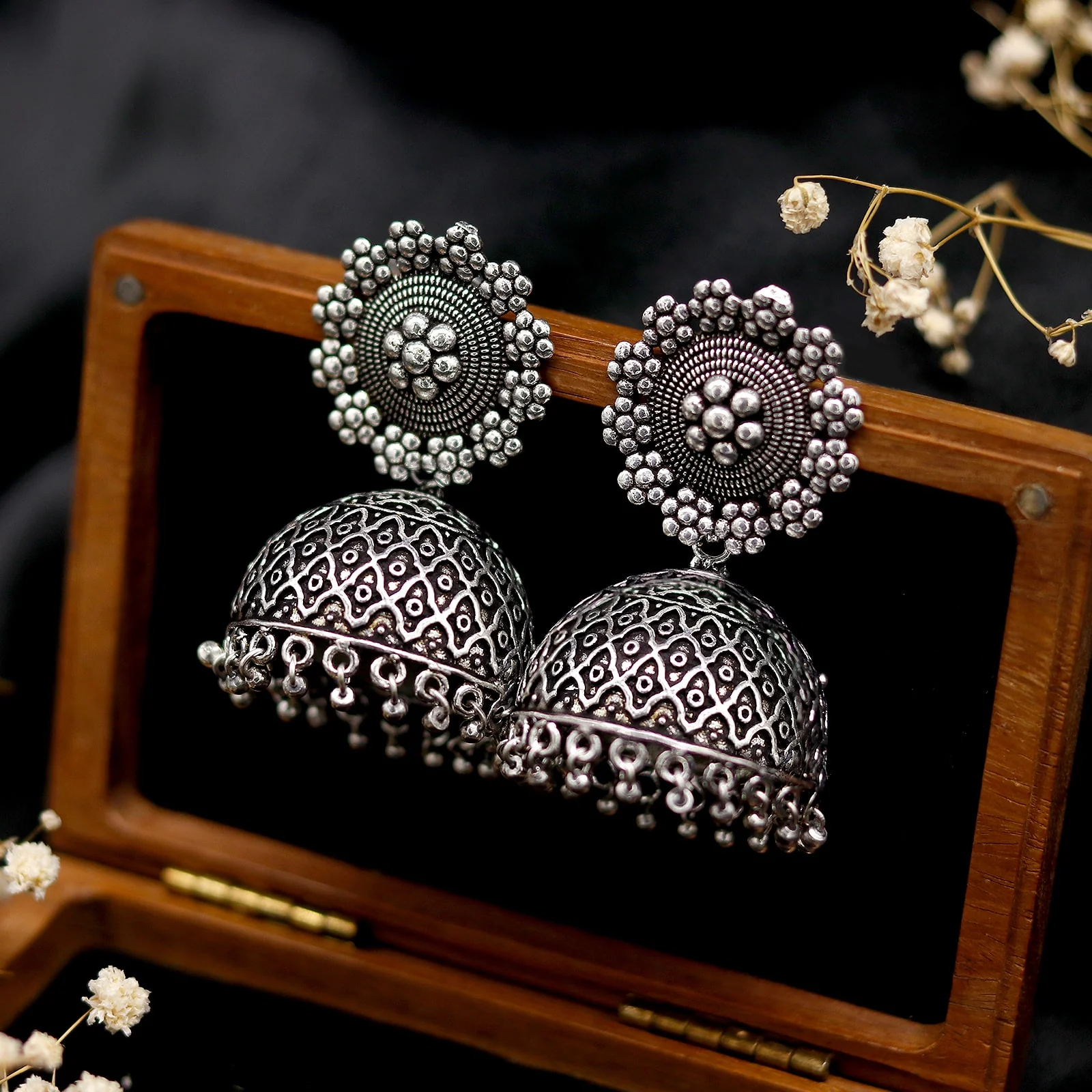 Ishani Silver Oxidized Jhumki