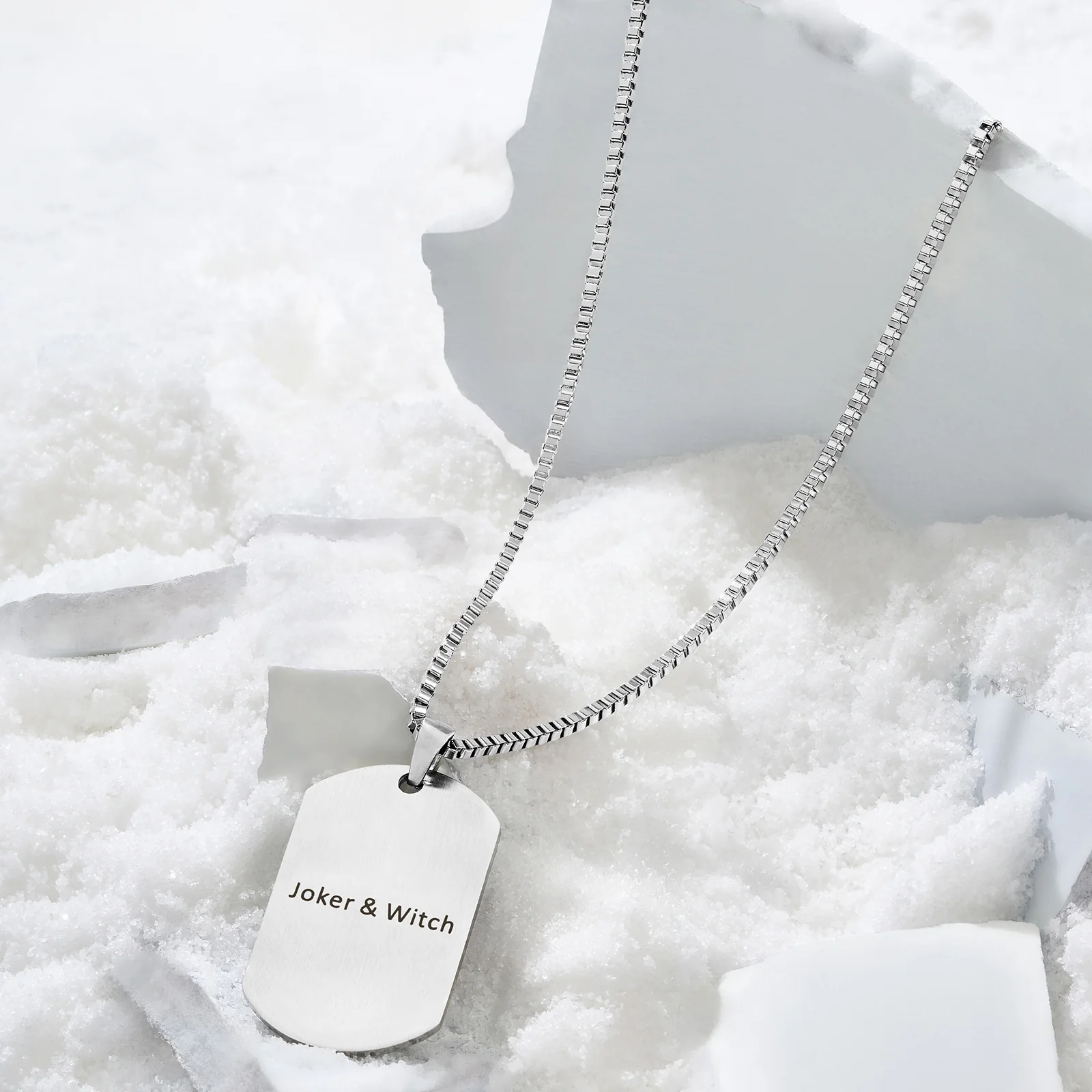 Joker & Witch Silver Men's Curve Tag Mantra Necklace - Image 2