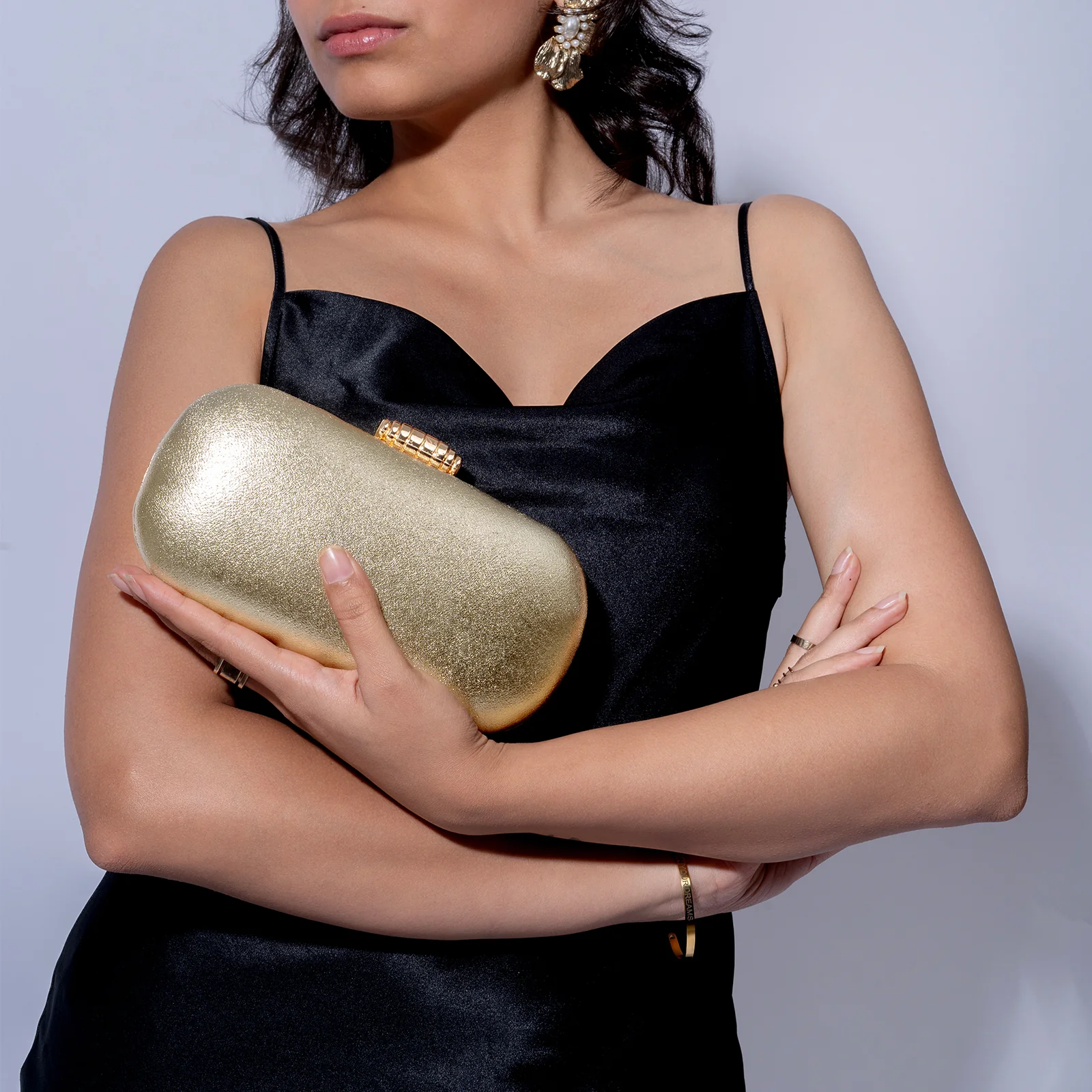 Kathleen Shimmery Gold Metallic Clutch - Image 3