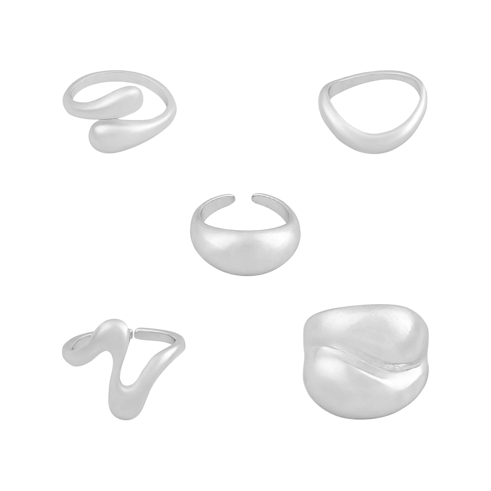 Kazura Molten Pearl Set of 5 Silver Rings - Image 3