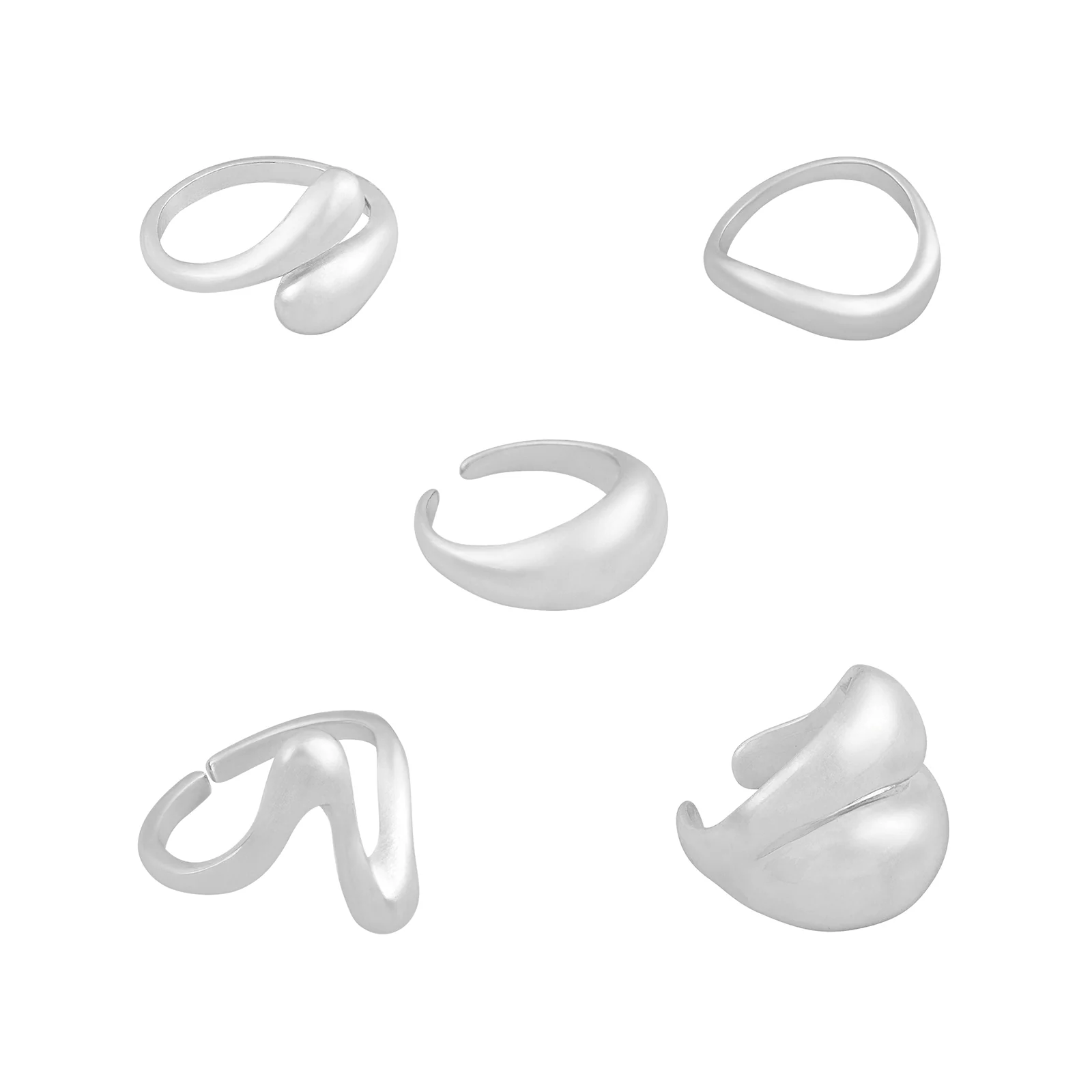Kazura Molten Pearl Set of 5 Silver Rings - Image 4