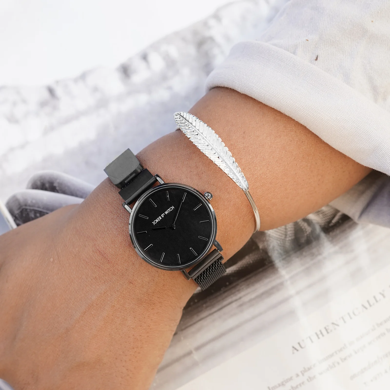 Leafy Asphalt Watch Bracelet Stack