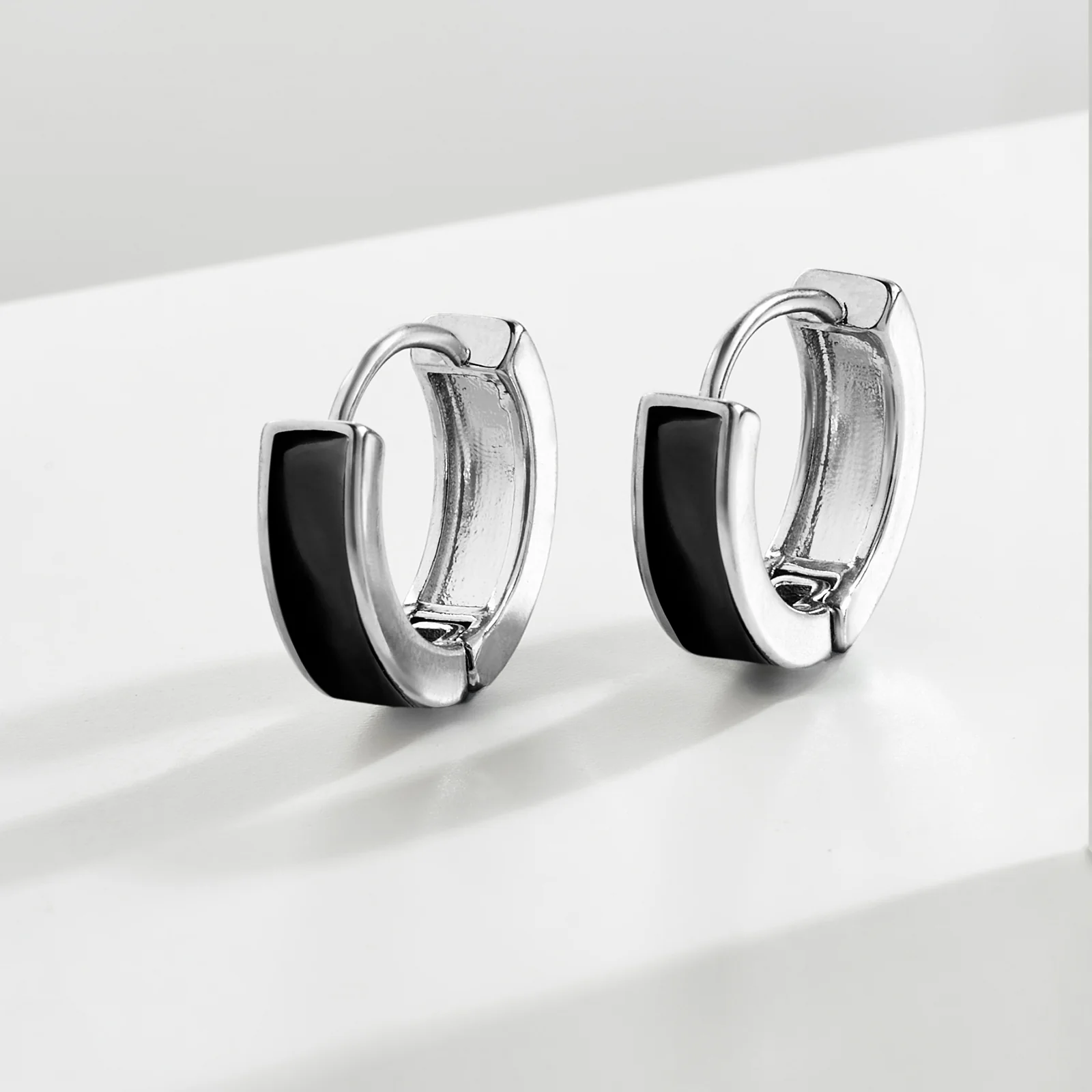 Lemmo Edge Silver & Black Men's Earrings - Image 2