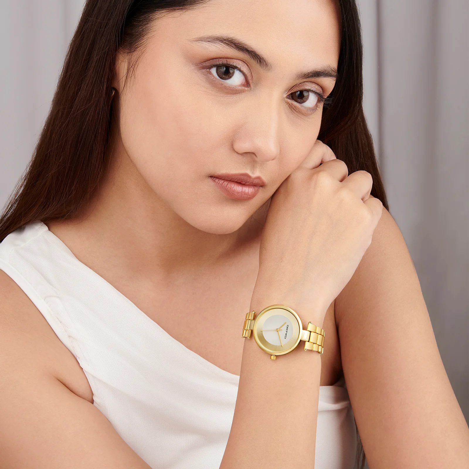 Liora Gold Medium Dial Linked Chain Strap Women's Watch