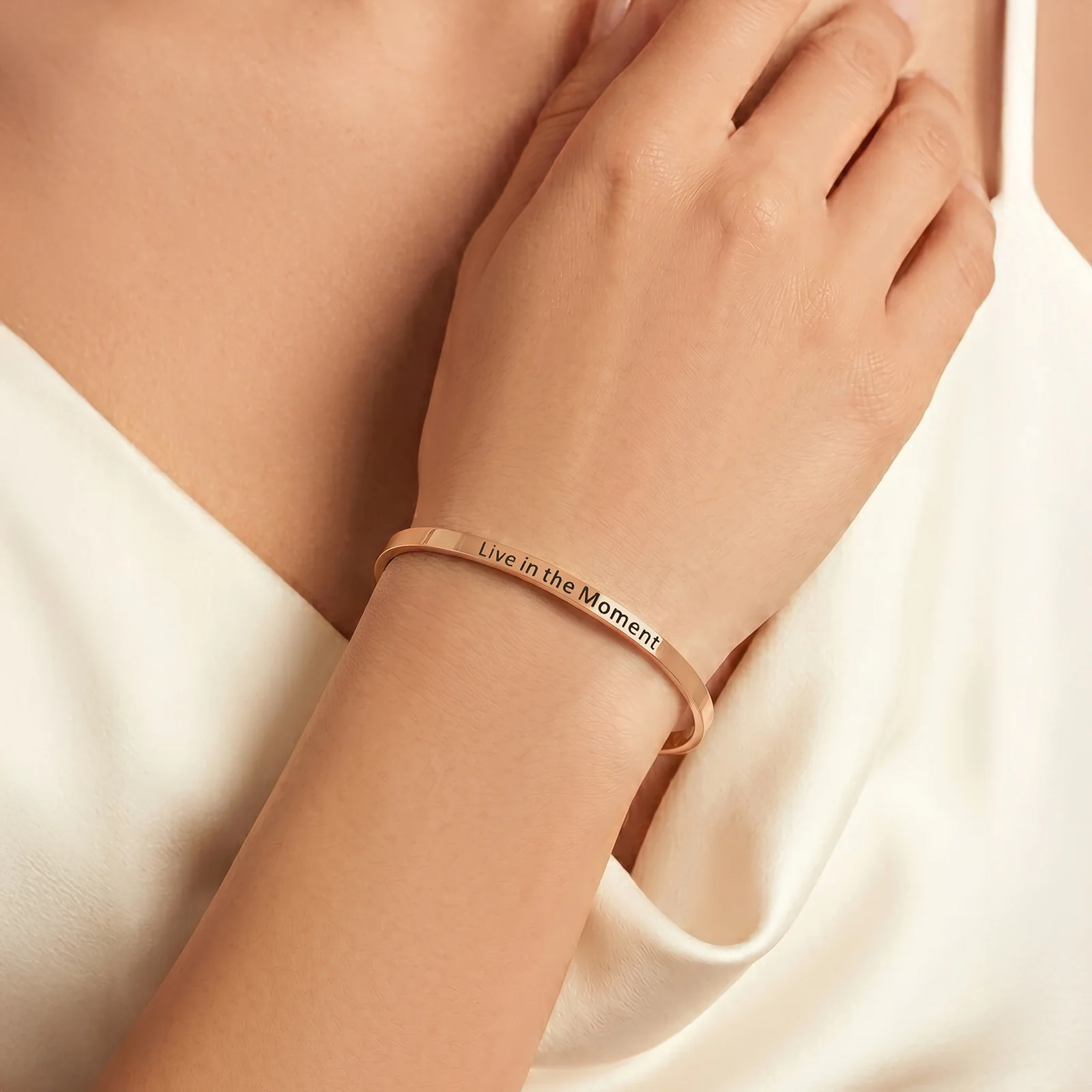 Live in the Moment Rose Gold Mantra Band - Image 2