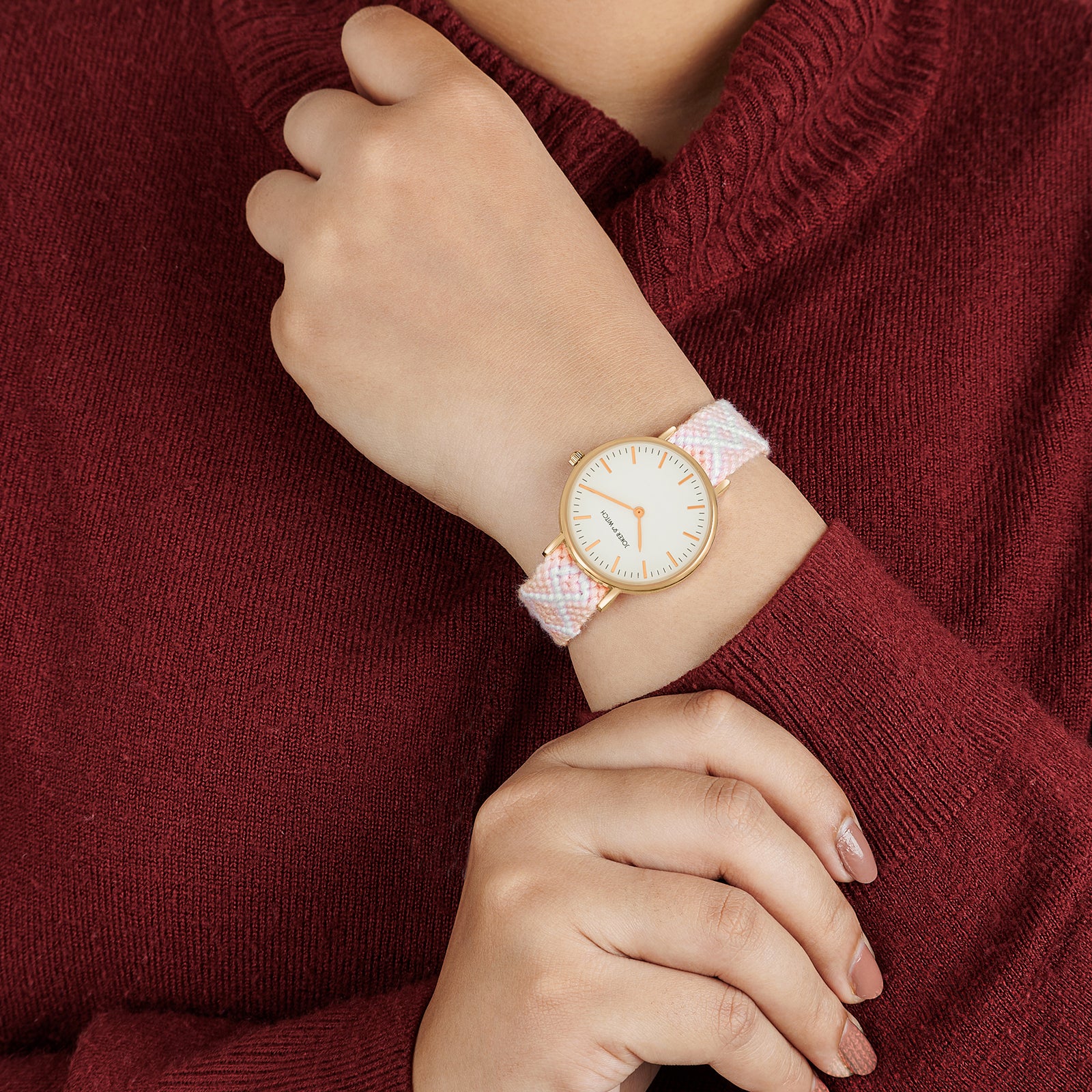 Loomed Aura White Medium Dial Pink Macrame Strap Women's Watch - Image 2