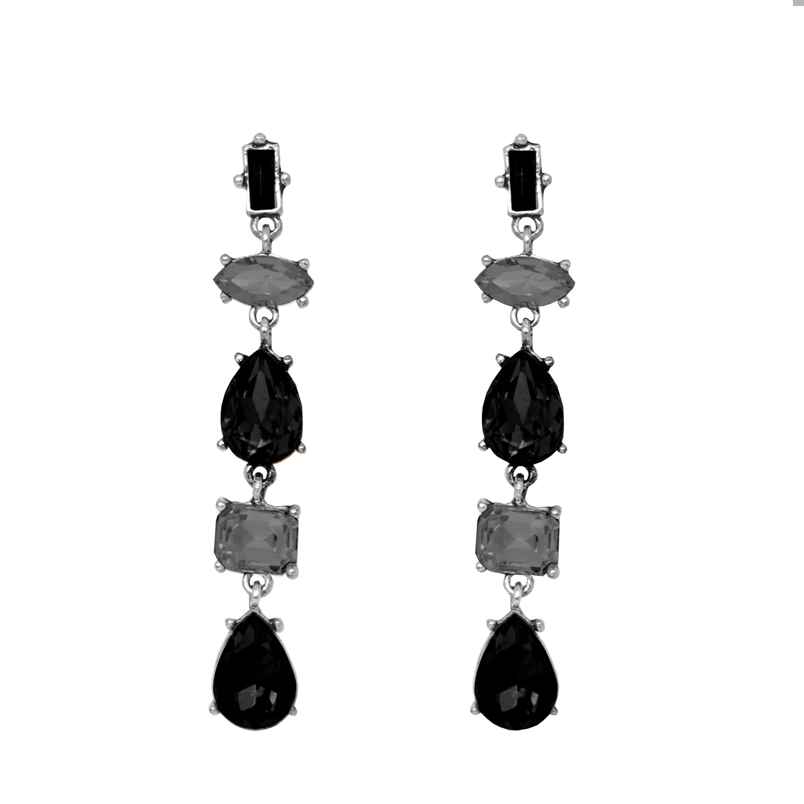 Lucent Black Crystal Drop Earrings - Image 3