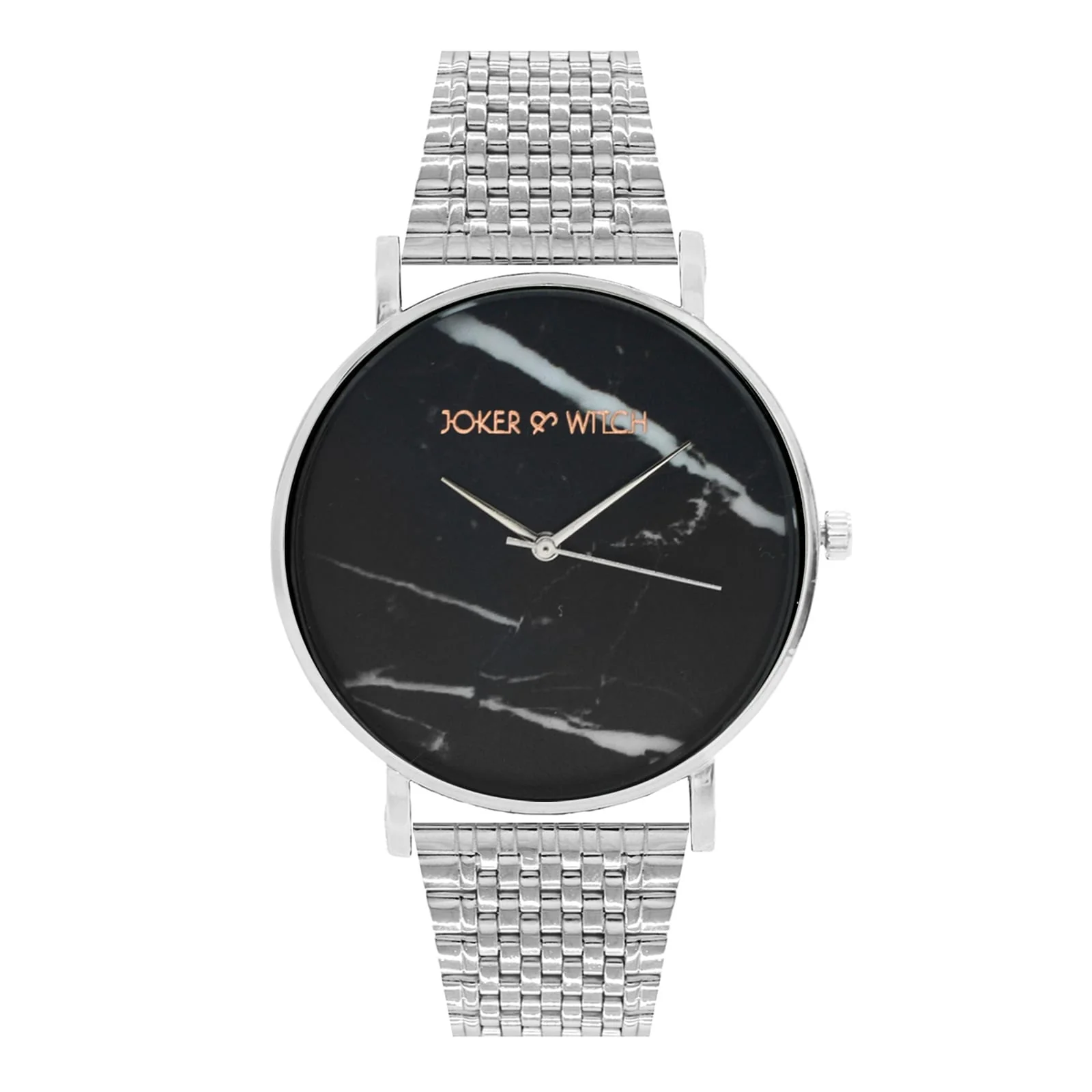 Lucien Black Large Marble Dial Silver Linked Chain Strap Men's Watch