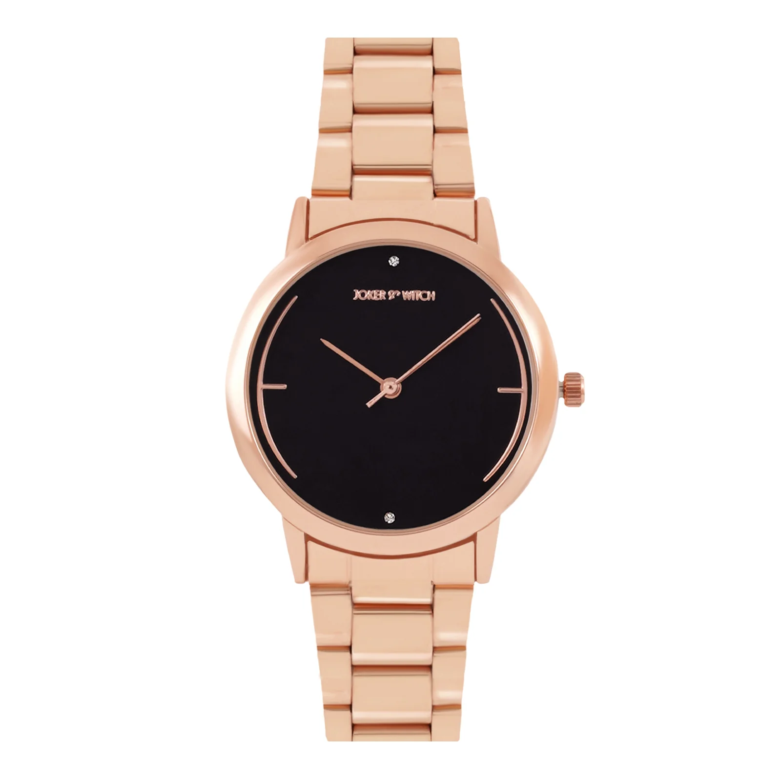 Luna Black Medium Dial Rose Gold Linked Chain Strap Women's Watch - Image 3
