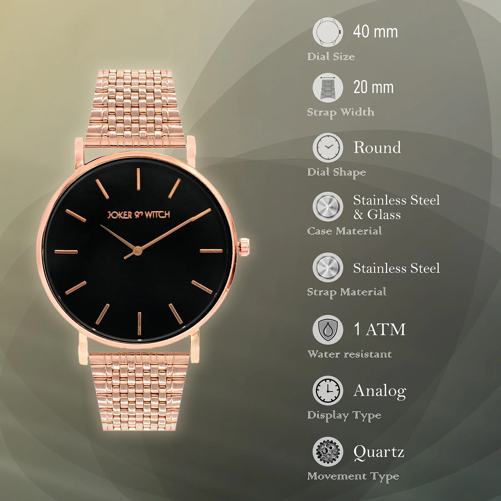Signature Black Large Dial Rose Gold Linked Chain Strap Women's Watch - Image 6