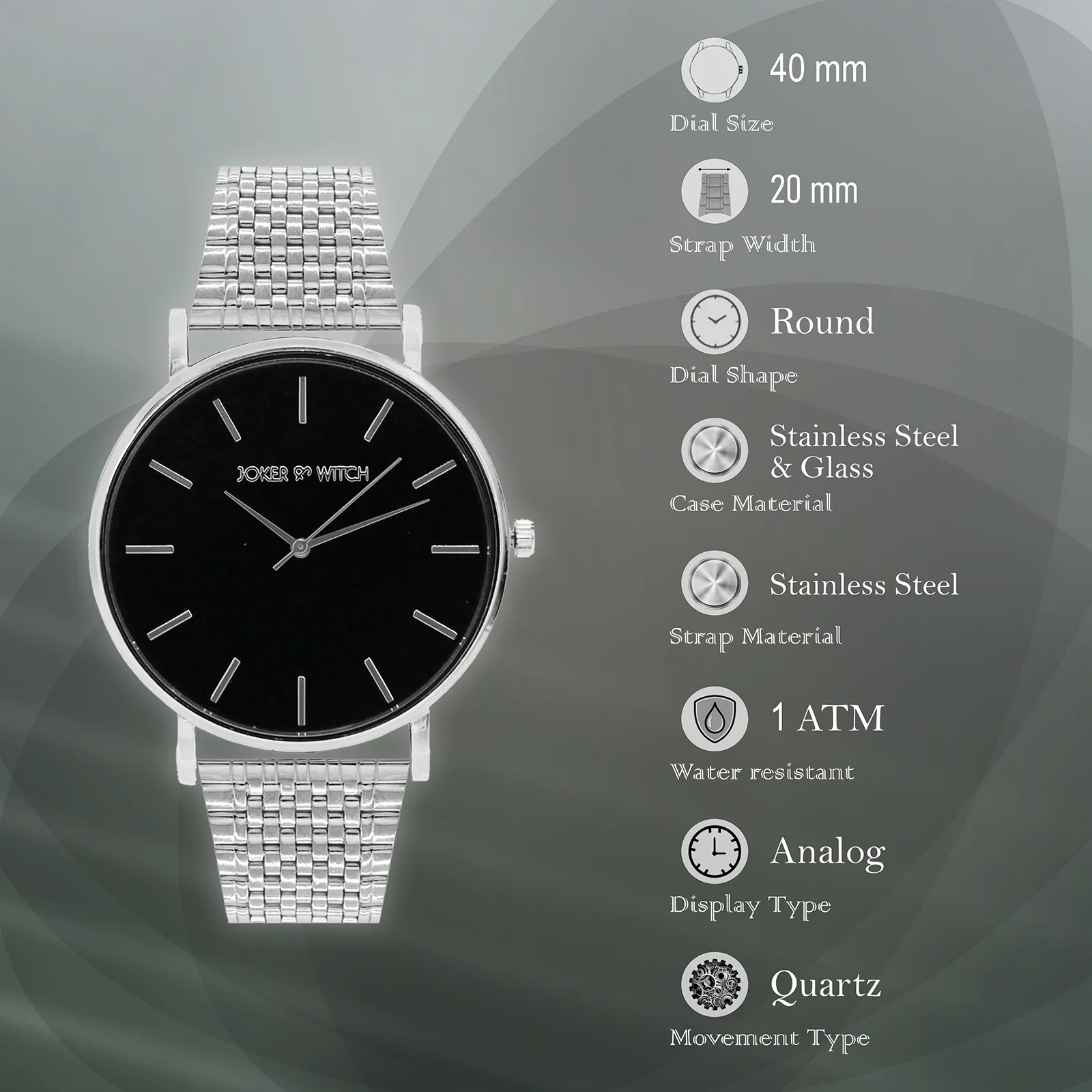 Signature Black Large Dial Silver Linked Chain Strap Women's Watch - Image 6