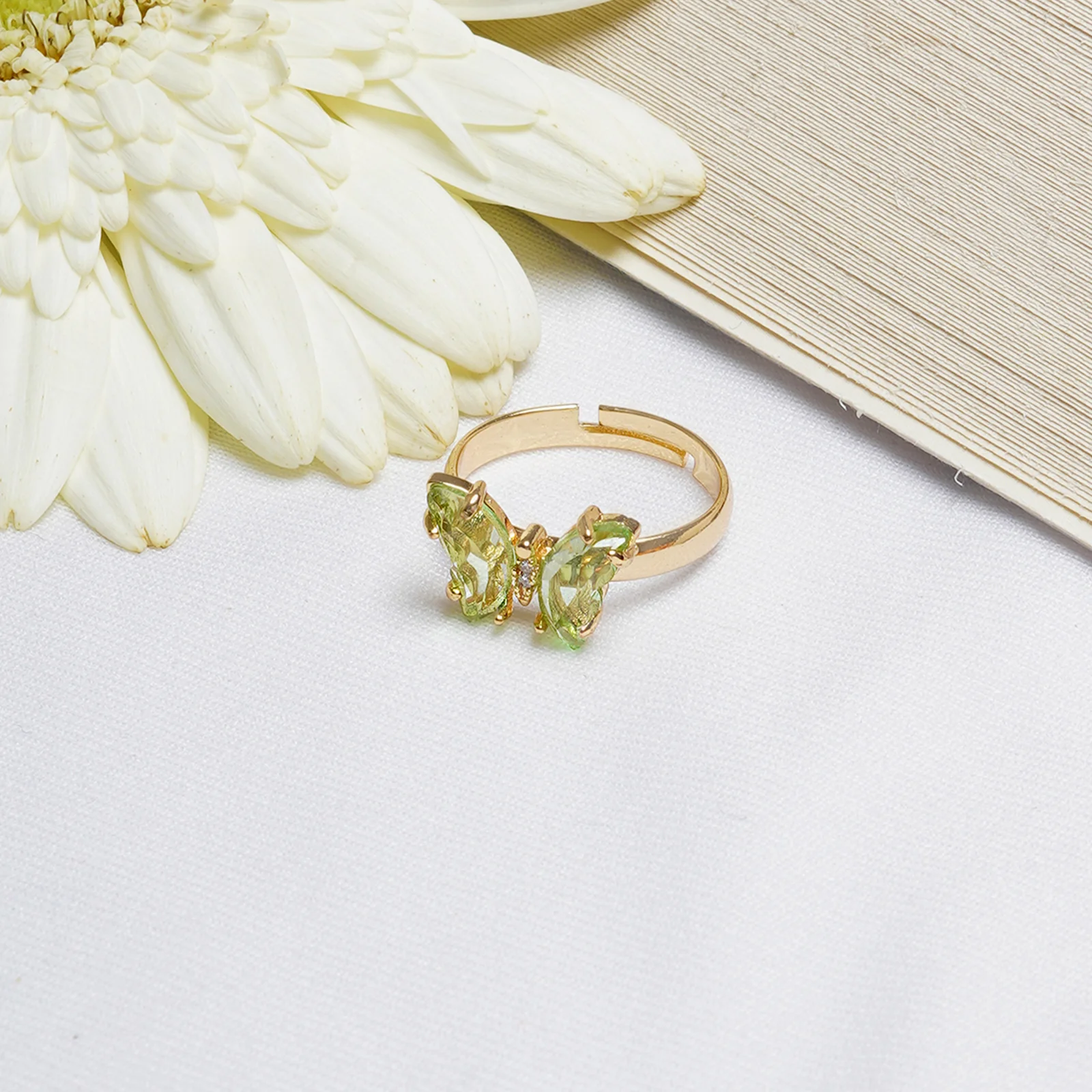 Mabel Butterfly Light Green Stone Ring
