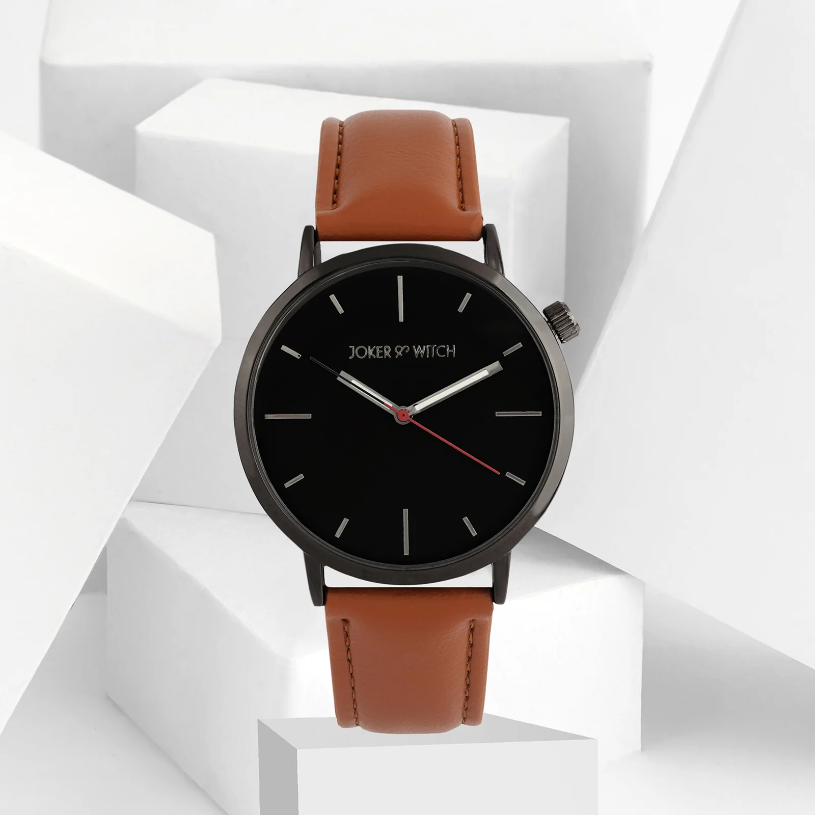 Manchester Black Large Dial Brown PU Strap Men's Watch