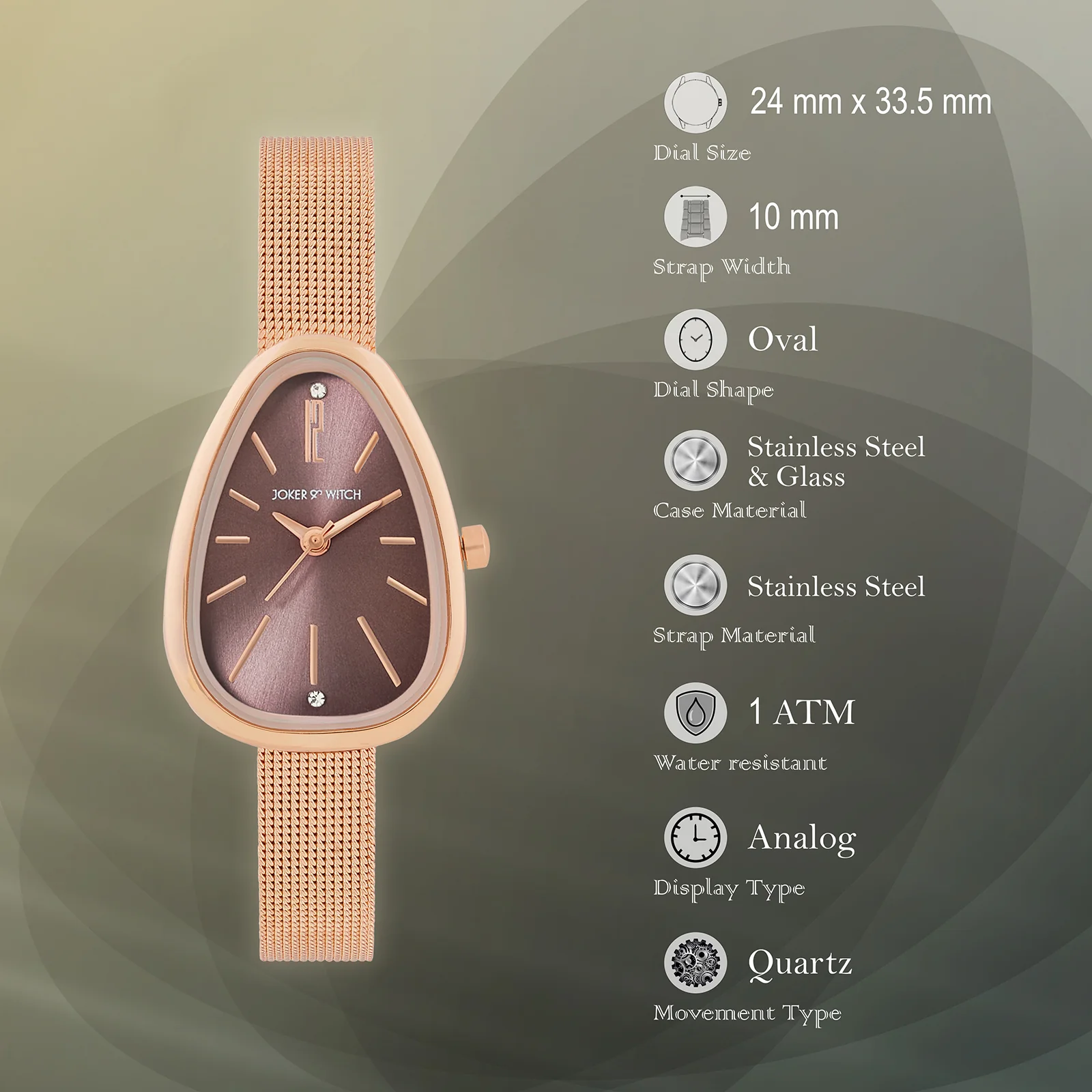 Maris Brown Sunray Small Oval Dial Rose Gold Mesh Strap Women's Watch - Image 7