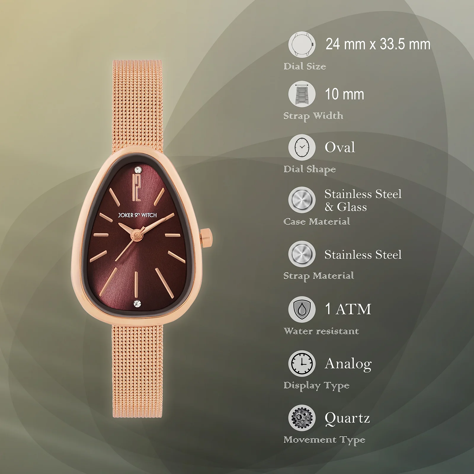 Maris Maroon Sunray Small Oval Dial Rose Gold Mesh Strap Women's Watch - Image 7