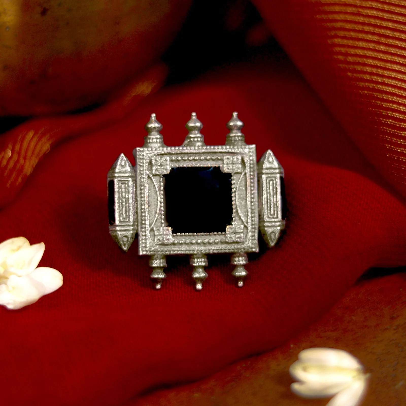 Meena Black Enamel Silver Oxidized Ring - Image 2