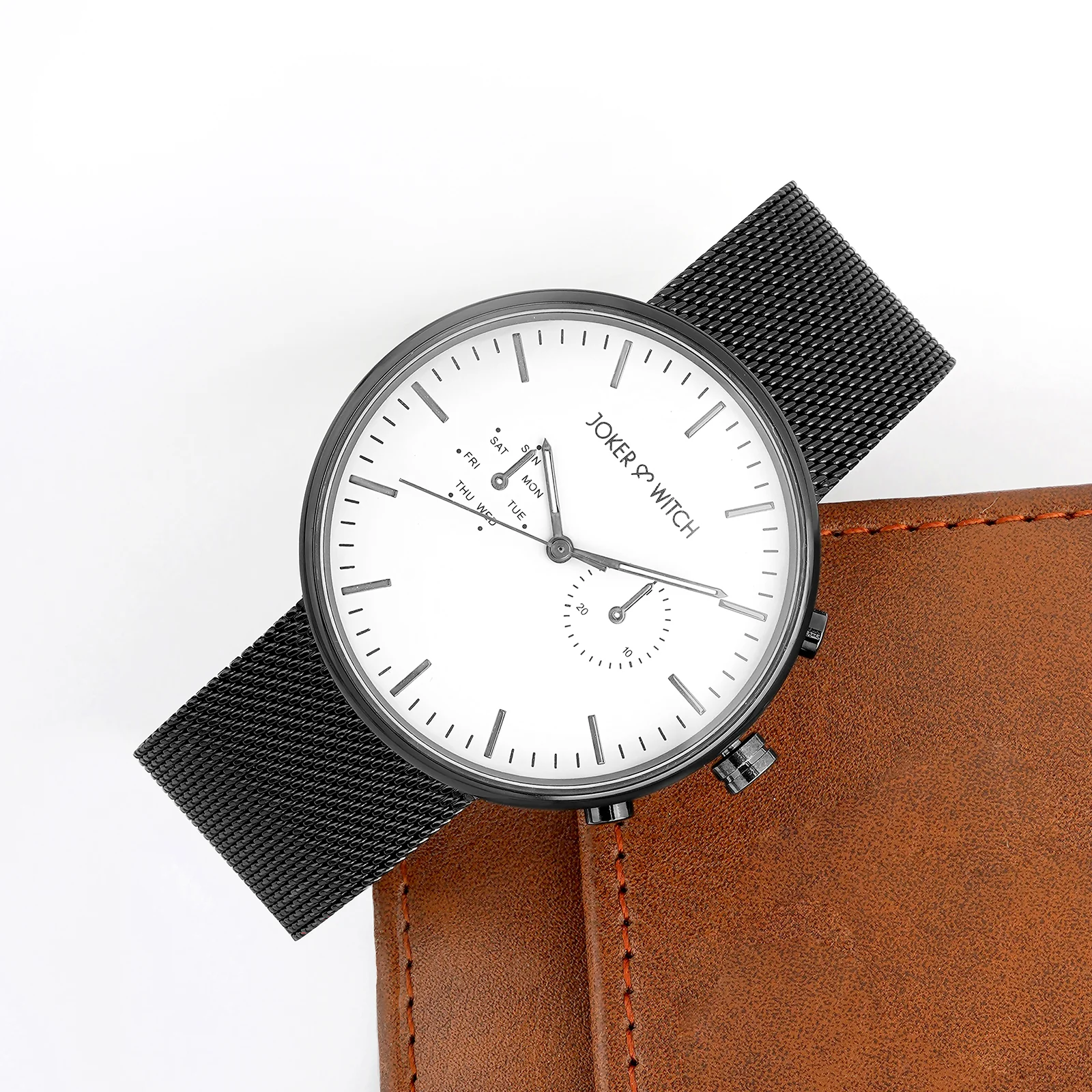 Miami White Large Dial Black Mesh Strap Men's Watch - Image 2
