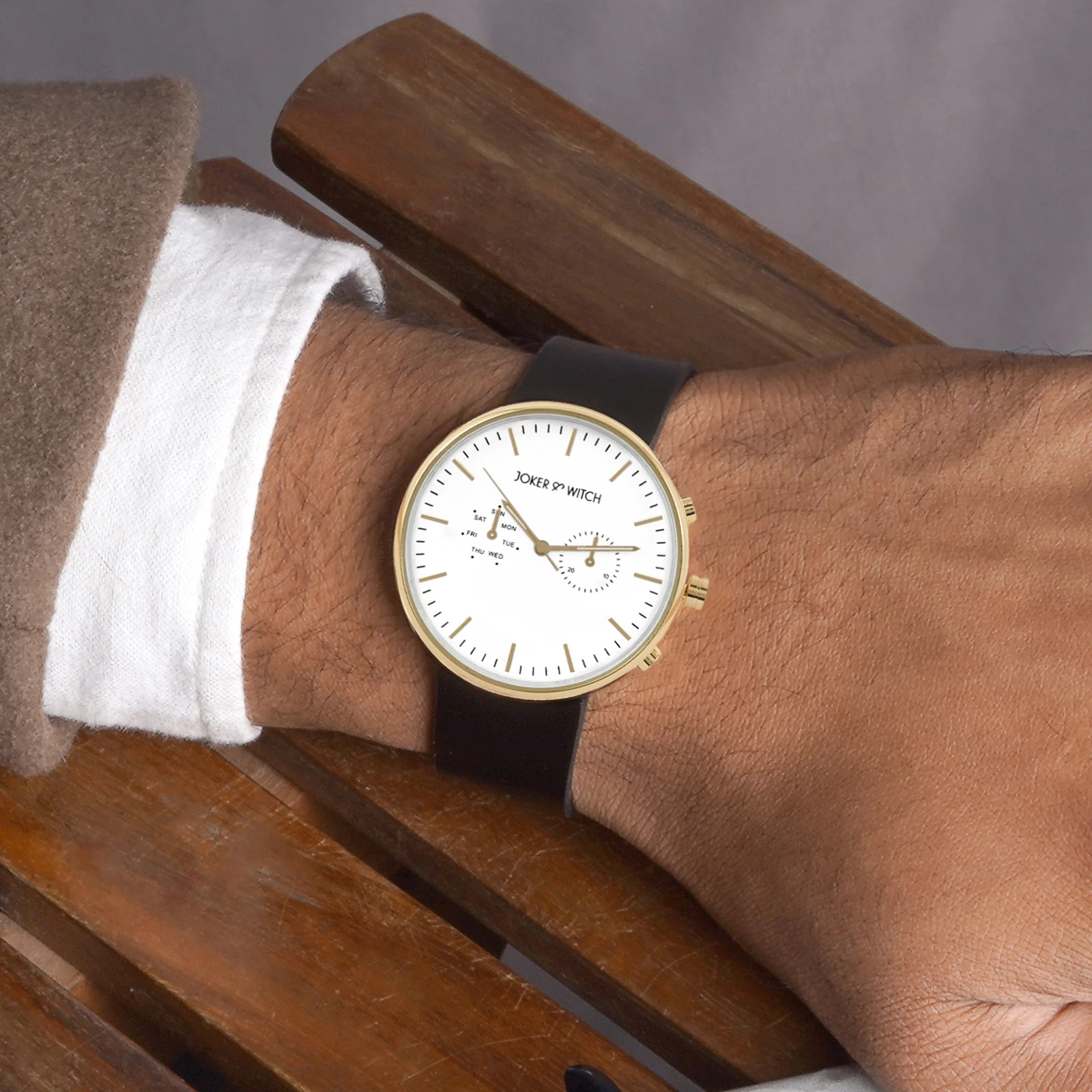 Miami White Large Dial Black PU Strap Men's Watch