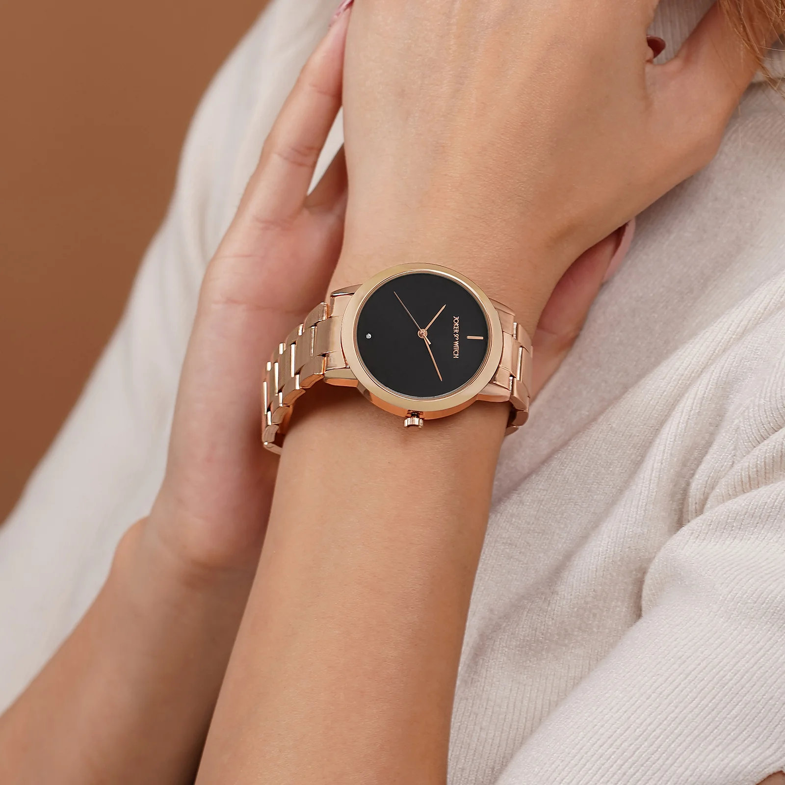 Midnight Black Medium Dial Rose Gold Linked Chain Strap Women's Watch - Image 3