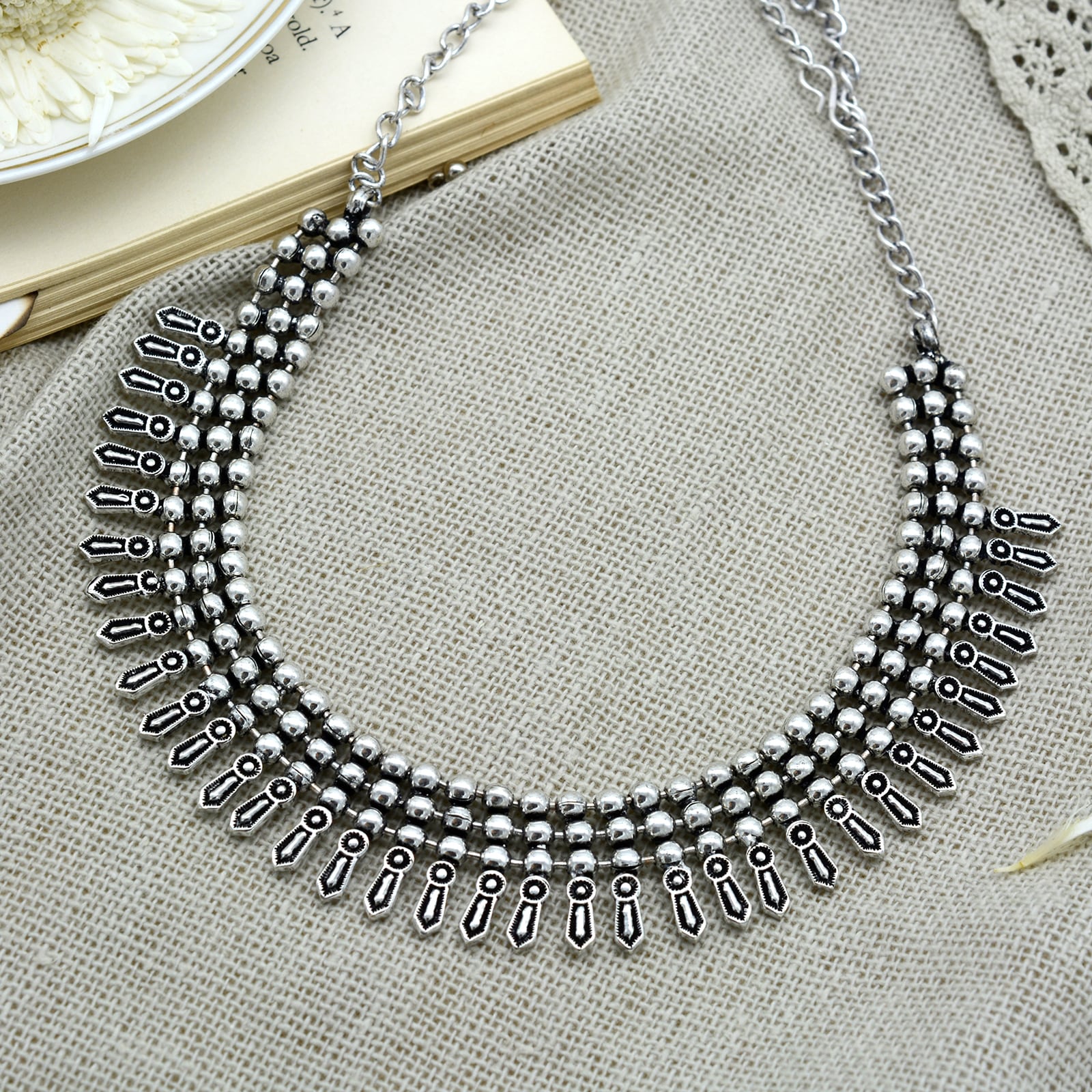 Mihika Silver Oxidized Necklace