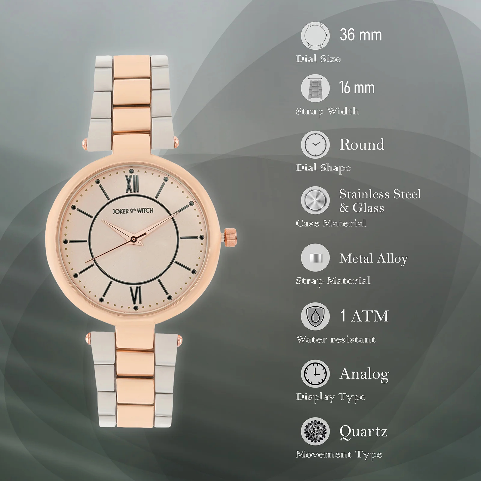 Milan Rose Gold Medium Dial Dual Tone Linked Chain Strap Women's Watch - Image 7