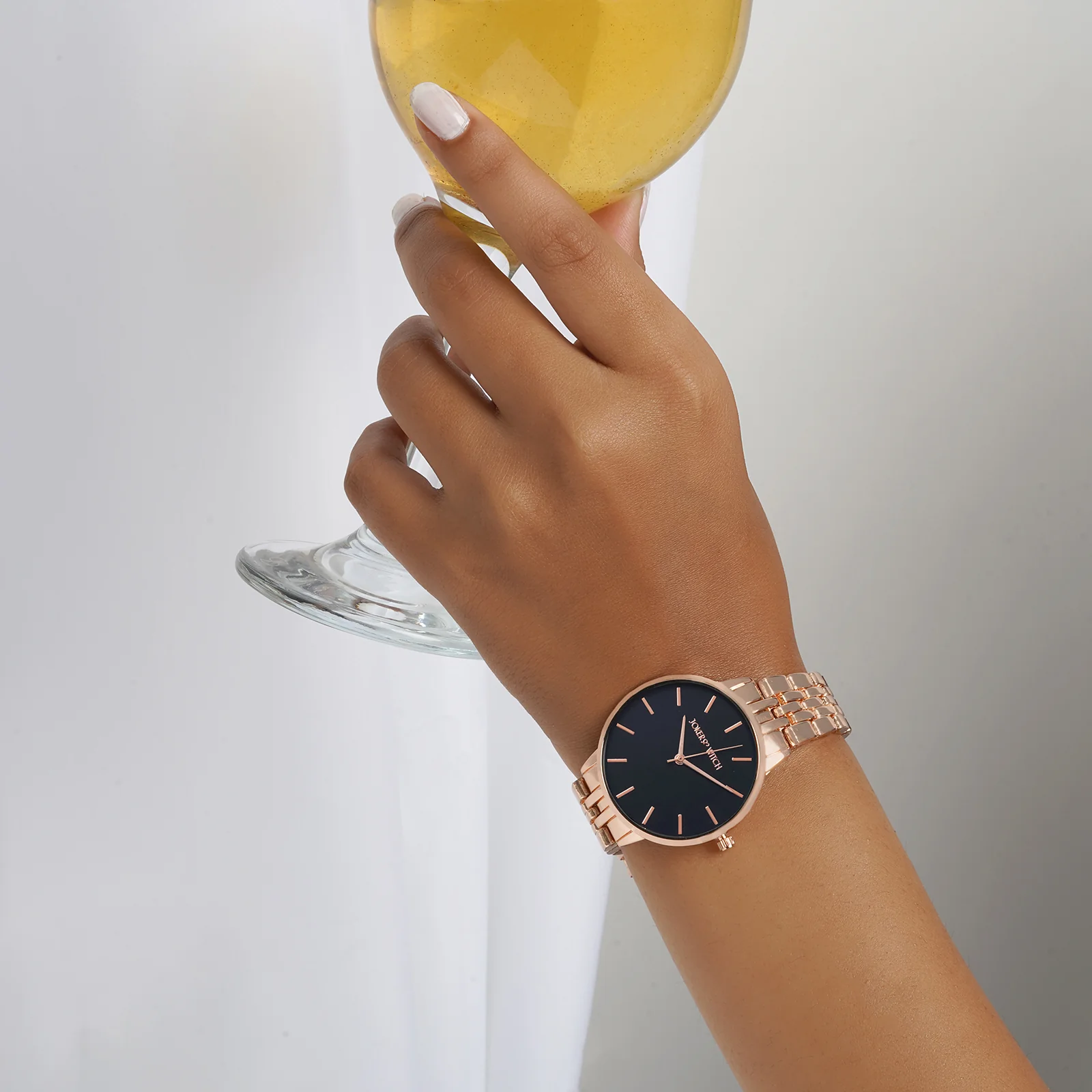 Mini Nebula Black Medium Dial Rose Gold Linked Chain Strap Women's Watch - Image 2