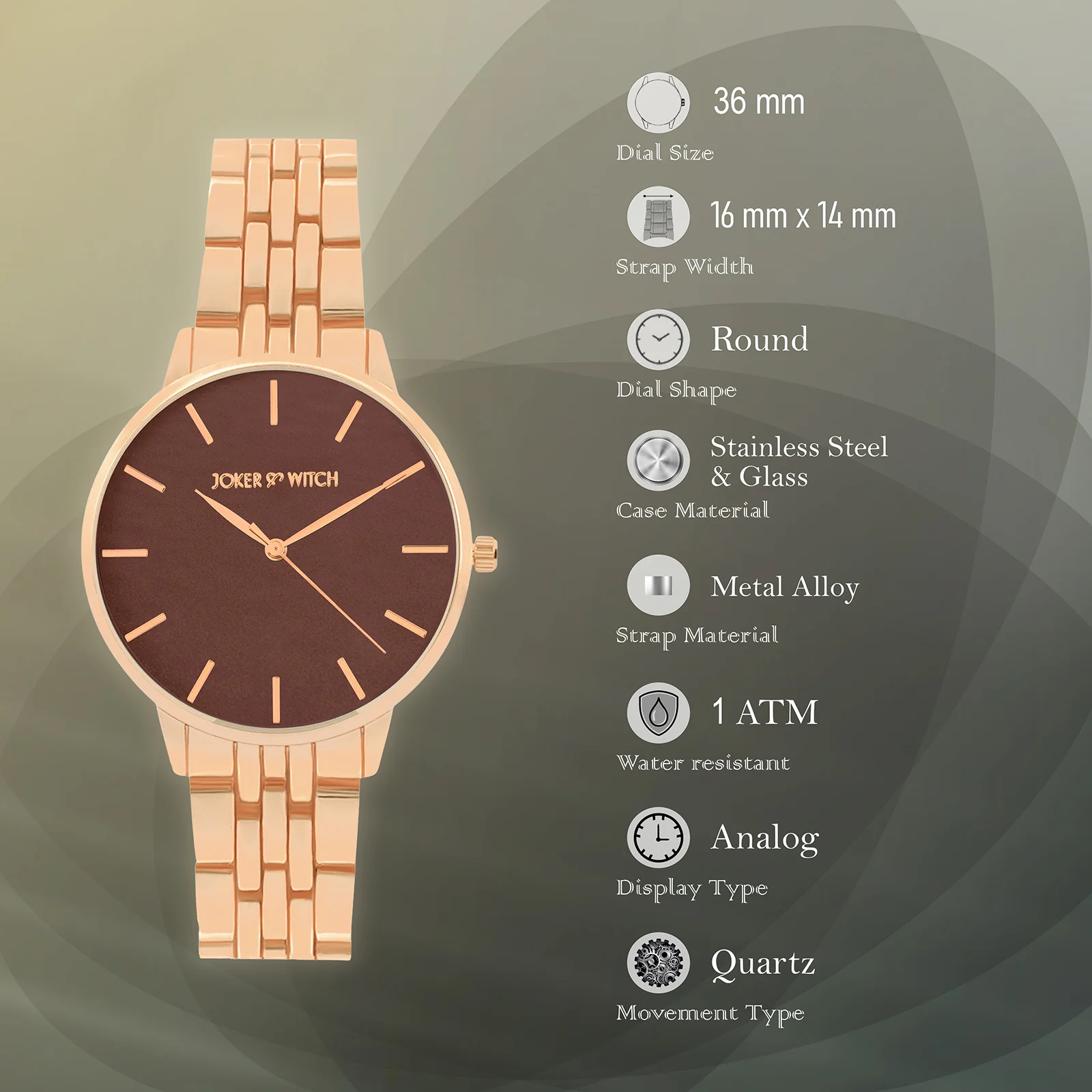 Mini Nebula Brown Medium Dial Rose Gold Linked Chain Strap Women's Watch - Image 7