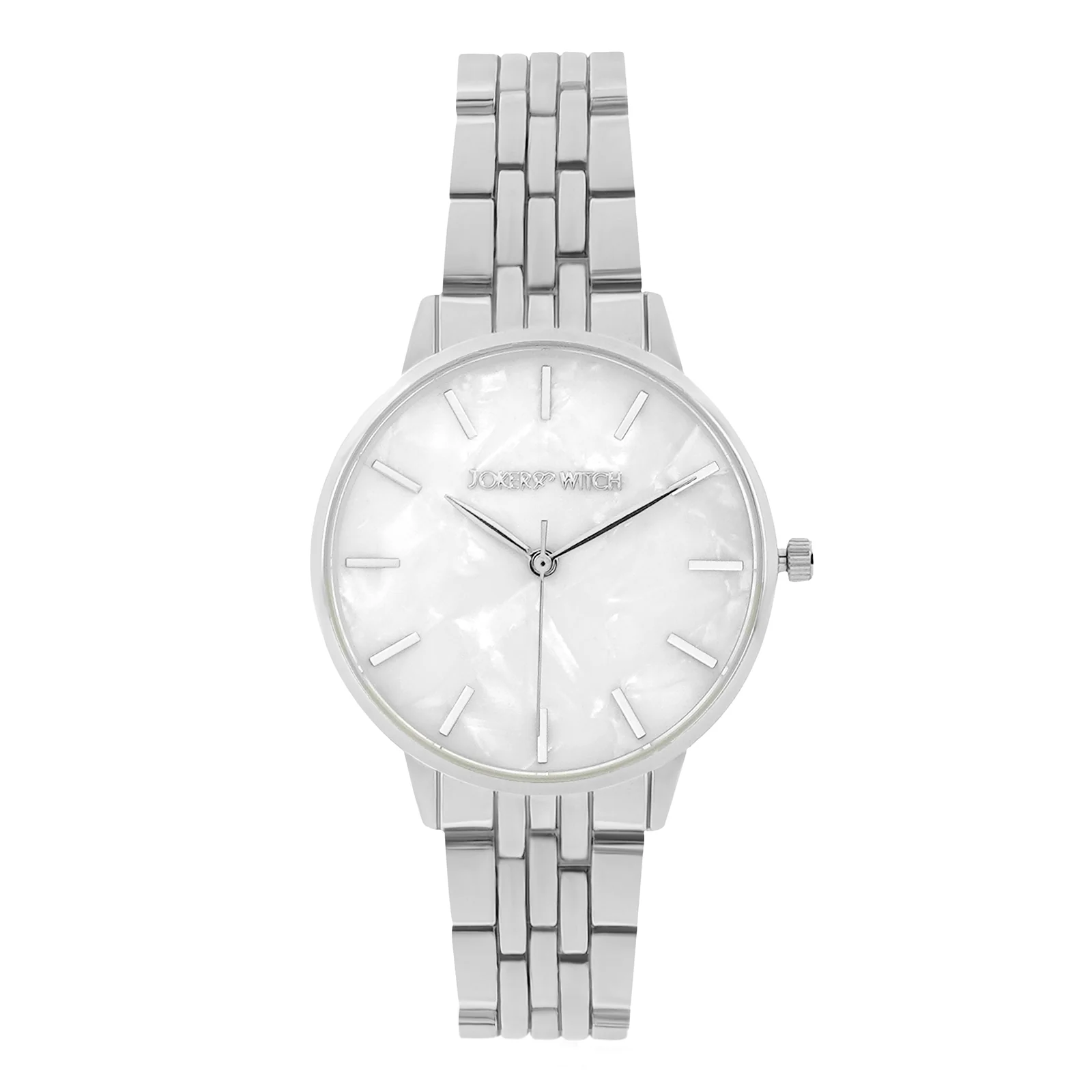 Mini Nebula White MOP Medium Dial Silver Linked Chain Strap Women's Watch