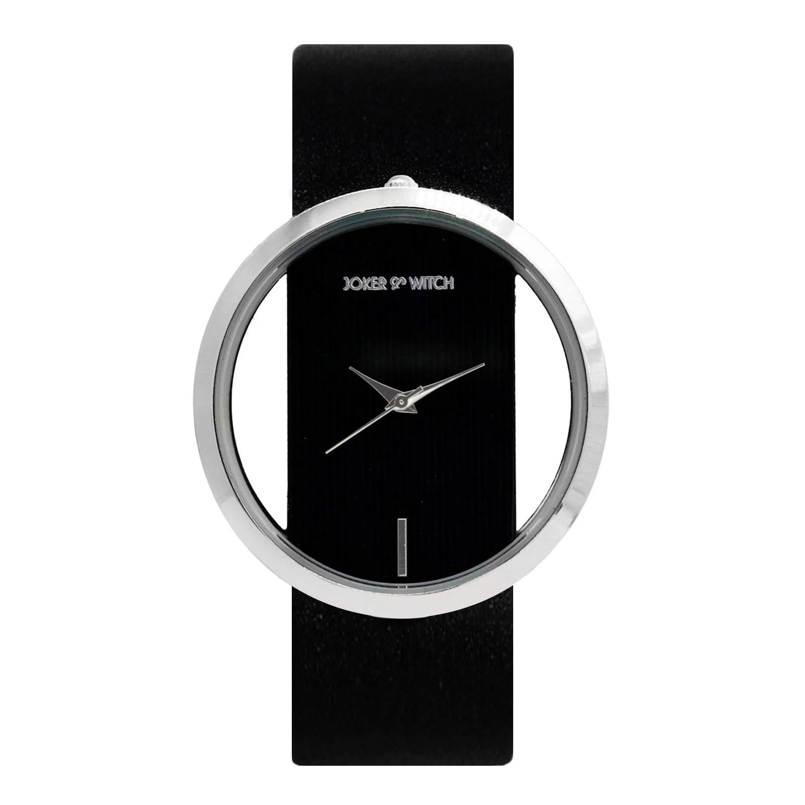 Futuristic Silver Black Large Dial PU Strap Women's Watch