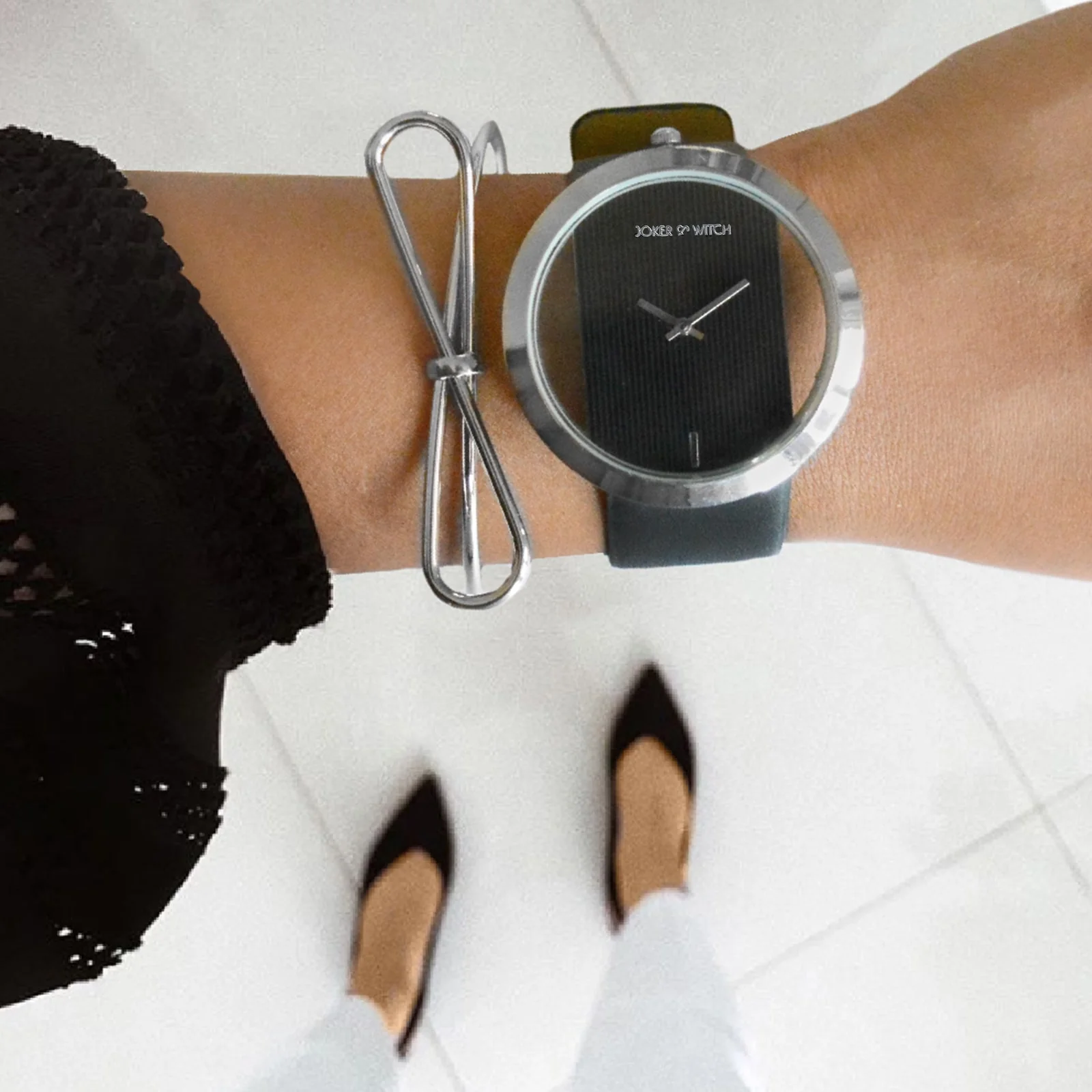 Minimal Black Watch Bracelet Stack