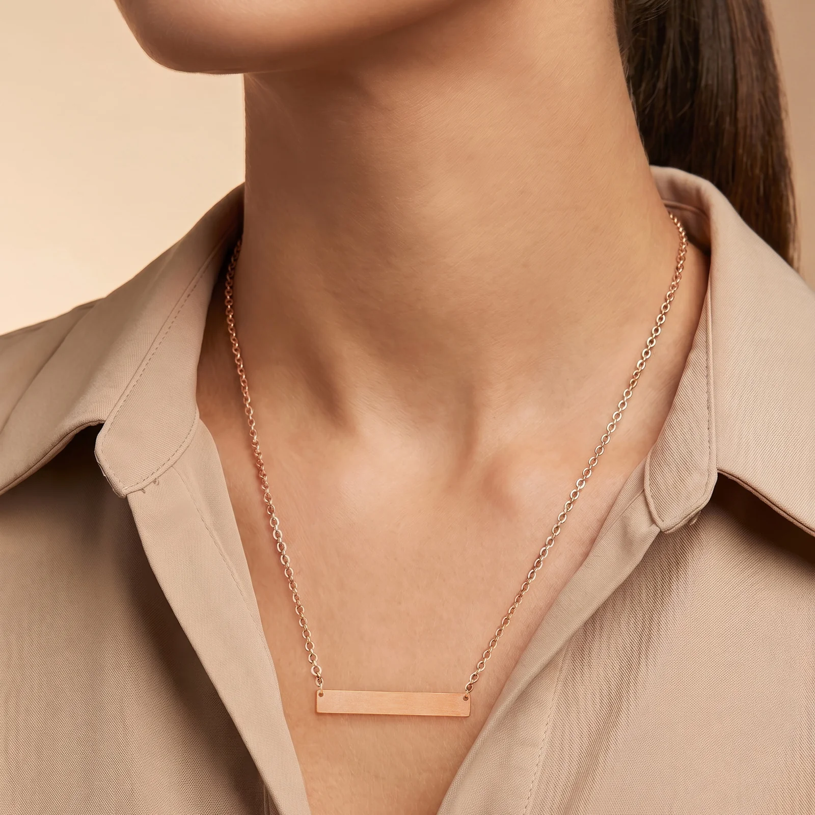 Minimal Rose Gold Women's Bar Mantra Necklace